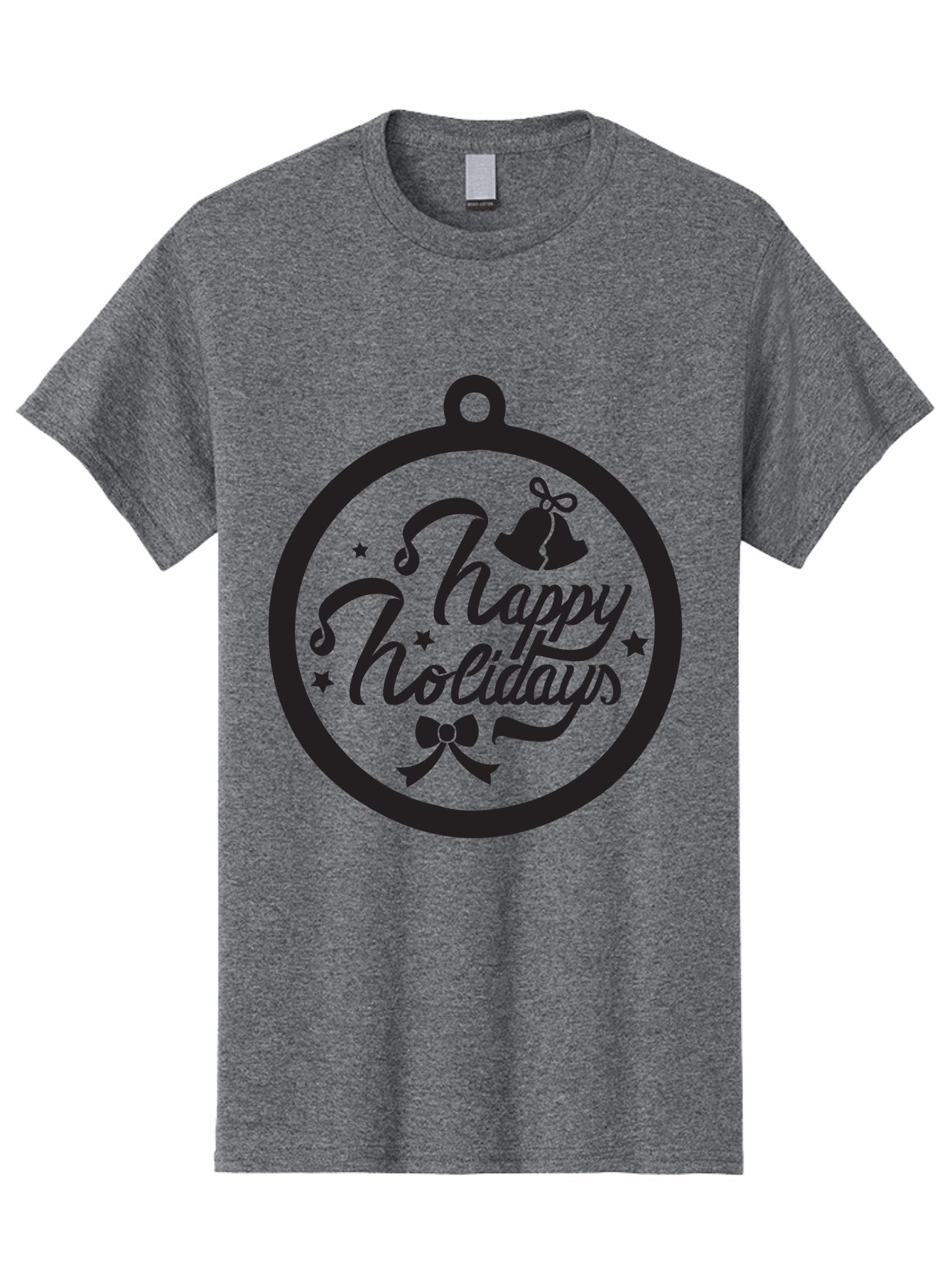 Happy-Holidays Men'S Graphic Tee, 100% Cotton, Comfortable Casual Summer Wear, Machine Washable, Happy Holidays, Christmas Ornament, Holiday Greeting, Festive Decoration, Black Silhouette, Bells And Bow, Stars, Holiday Cheer, Christmas Gift, Aac798 6