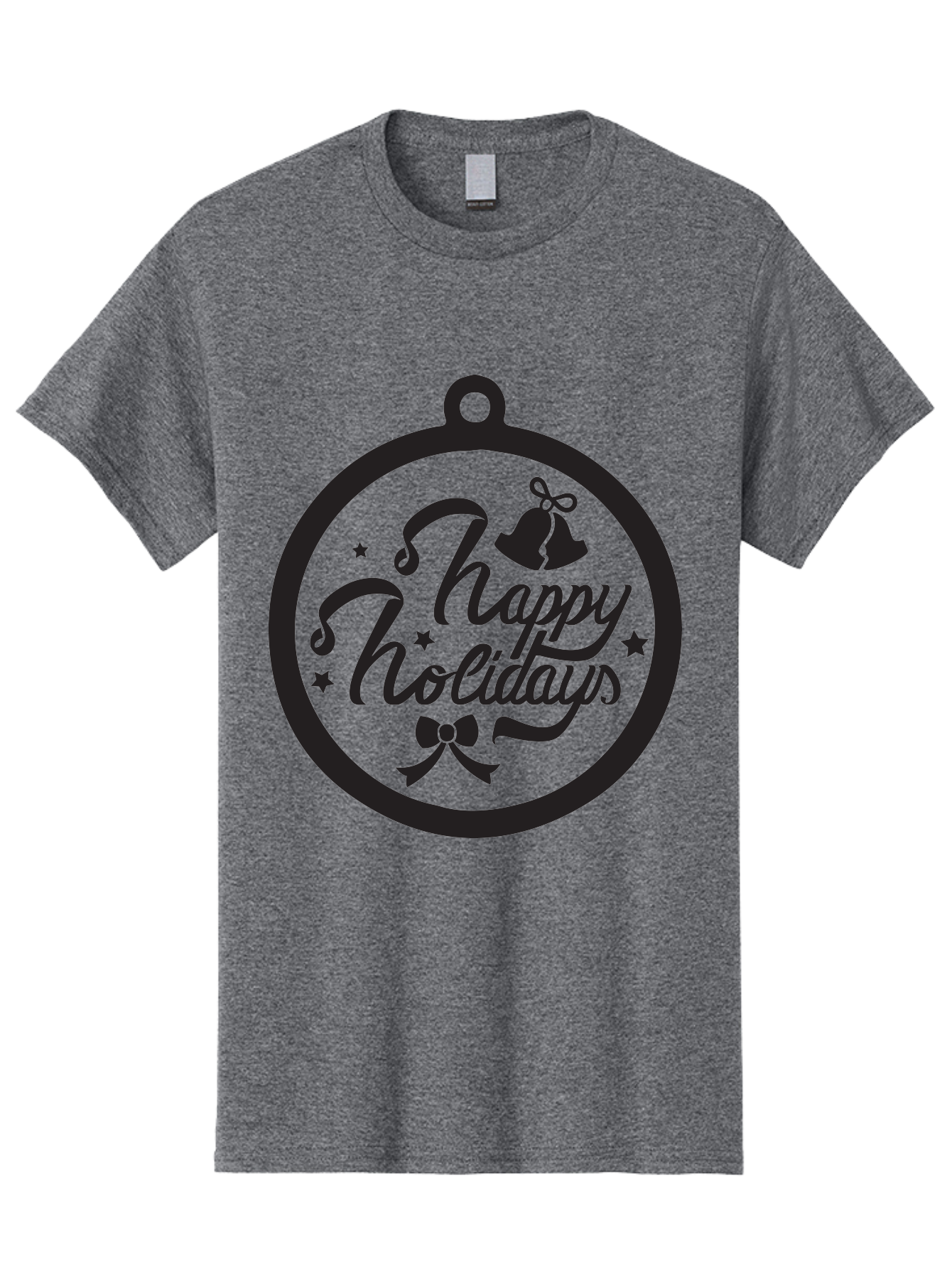 Happy-Holidays Men'S Graphic Tee, 100% Cotton, Comfortable Casual Summer Wear, Machine Washable, Happy Holidays, Christmas Ornament, Holiday Greeting, Festive Decoration, Black Silhouette, Bells And Bow, Stars, Holiday Cheer, Christmas Gift, Aac798 13