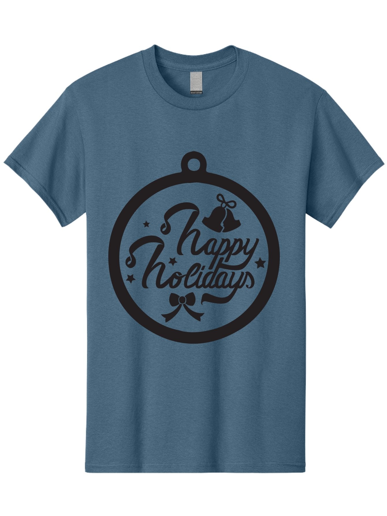 Happy-Holidays Men'S Graphic Tee, 100% Cotton, Comfortable Casual Summer Wear, Machine Washable, Happy Holidays, Christmas Ornament, Holiday Greeting, Festive Decoration, Black Silhouette, Bells And Bow, Stars, Holiday Cheer, Christmas Gift, Aac798 15