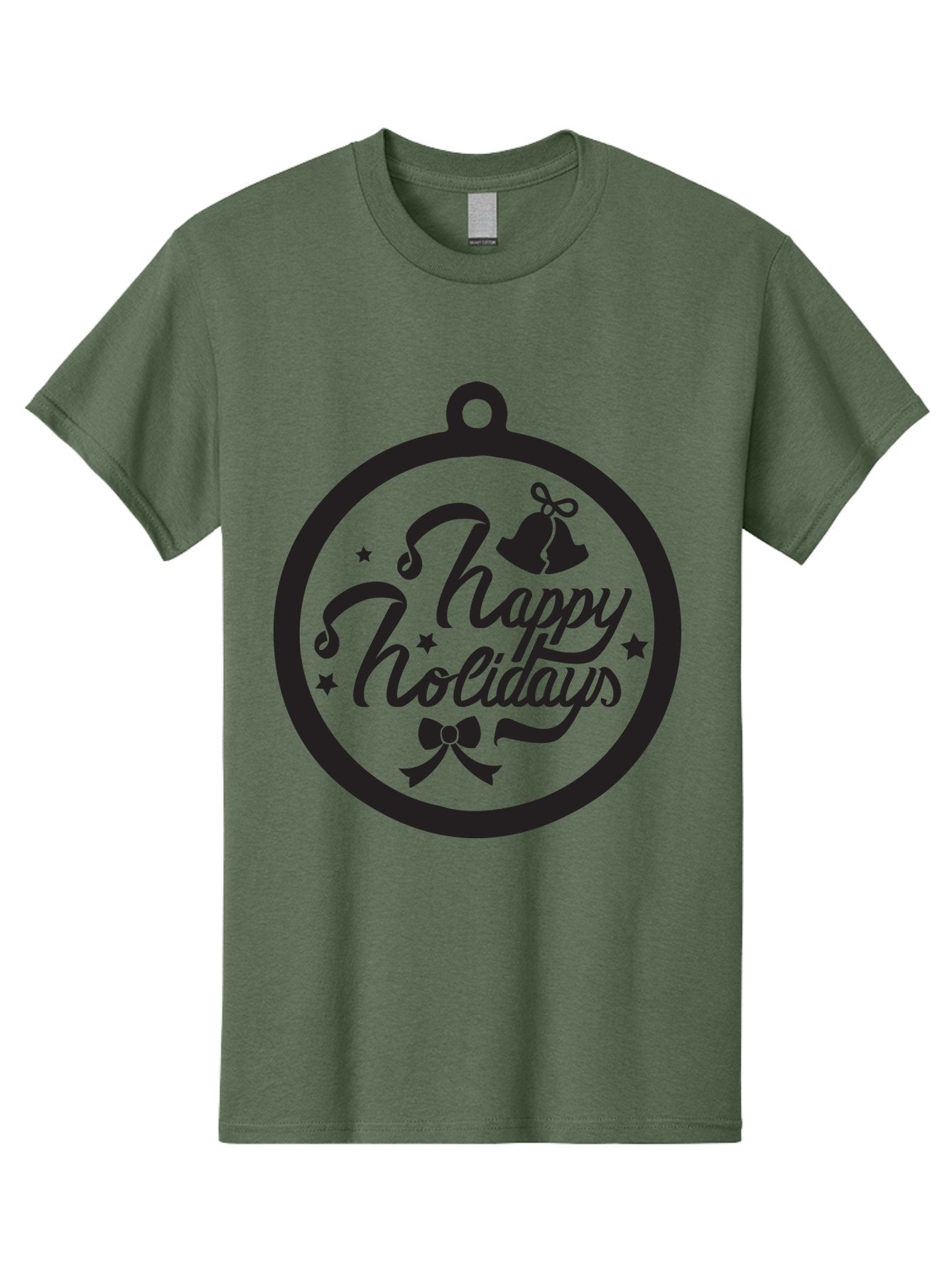 Happy-Holidays Men'S Graphic Tee, 100% Cotton, Comfortable Casual Summer Wear, Machine Washable, Happy Holidays, Christmas Ornament, Holiday Greeting, Festive Decoration, Black Silhouette, Bells And Bow, Stars, Holiday Cheer, Christmas Gift, Aac798 3