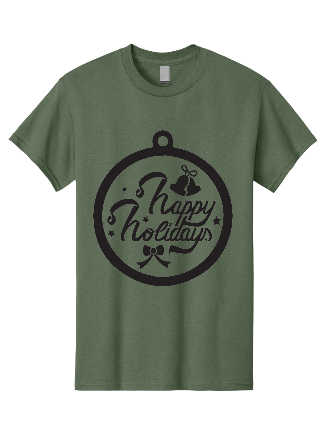 Happy-Holidays Men'S Graphic Tee, 100% Cotton, Comfortable Casual Summer Wear, Machine Washable, Happy Holidays, Christmas Ornament, Holiday Greeting, Festive Decoration, Black Silhouette, Bells And Bow, Stars, Holiday Cheer, Christmas Gift, Aac798 17