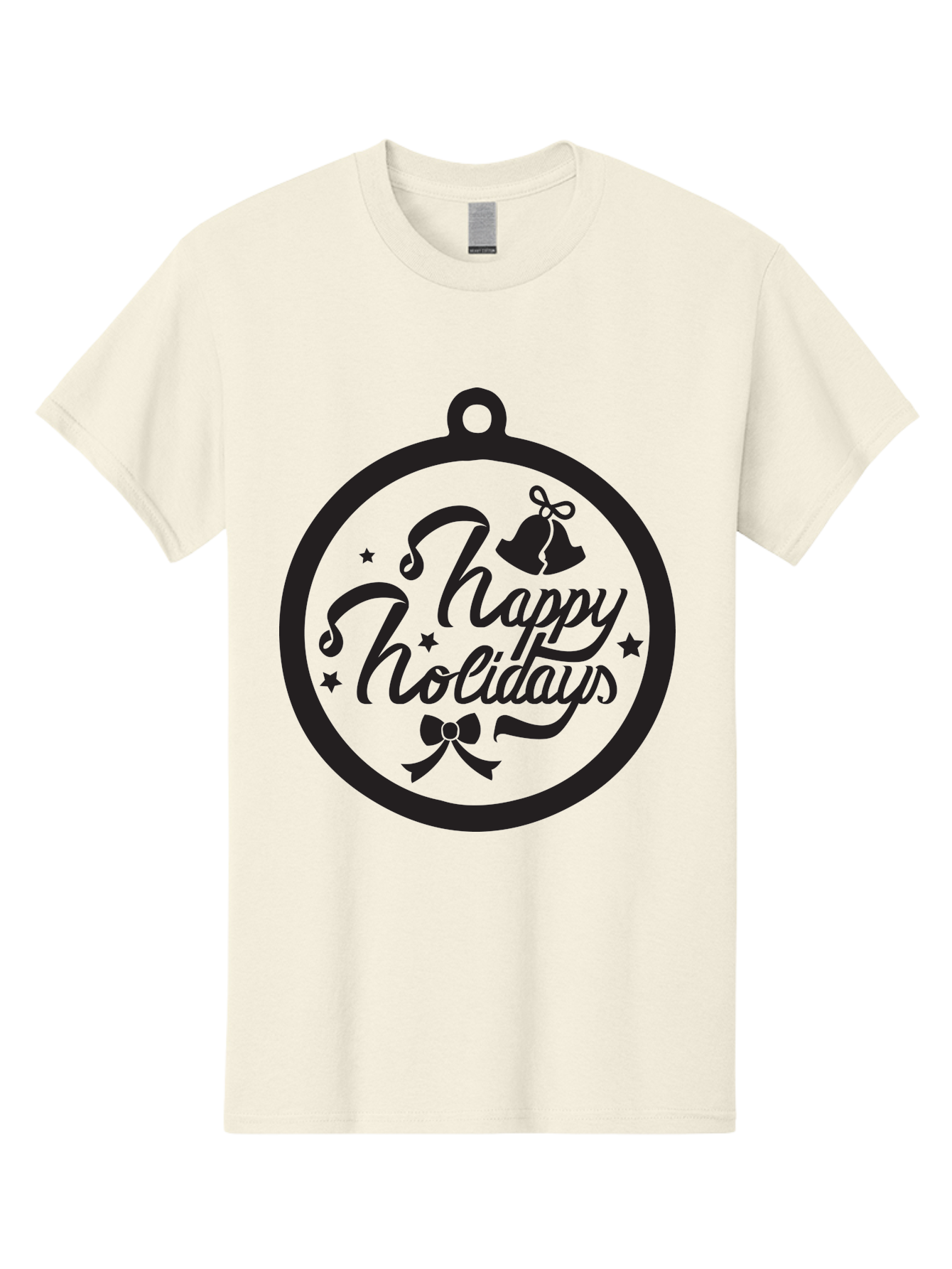 Happy-Holidays Men'S Graphic Tee, 100% Cotton, Comfortable Casual Summer Wear, Machine Washable, Happy Holidays, Christmas Ornament, Holiday Greeting, Festive Decoration, Black Silhouette, Bells And Bow, Stars, Holiday Cheer, Christmas Gift, Aac798 21