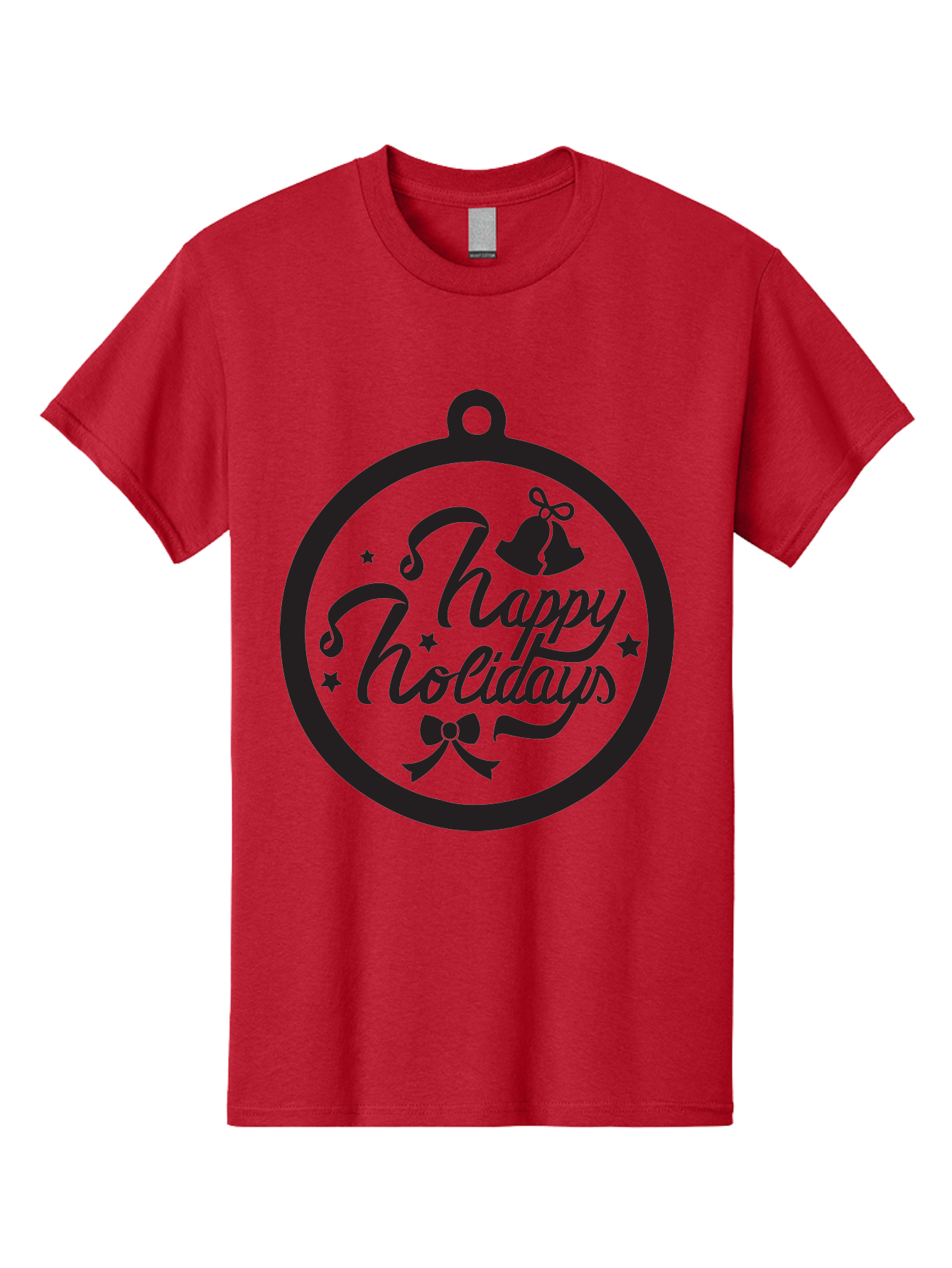 Happy-Holidays Men'S Graphic Tee, 100% Cotton, Comfortable Casual Summer Wear, Machine Washable, Happy Holidays, Christmas Ornament, Holiday Greeting, Festive Decoration, Black Silhouette, Bells And Bow, Stars, Holiday Cheer, Christmas Gift, Aac798 15