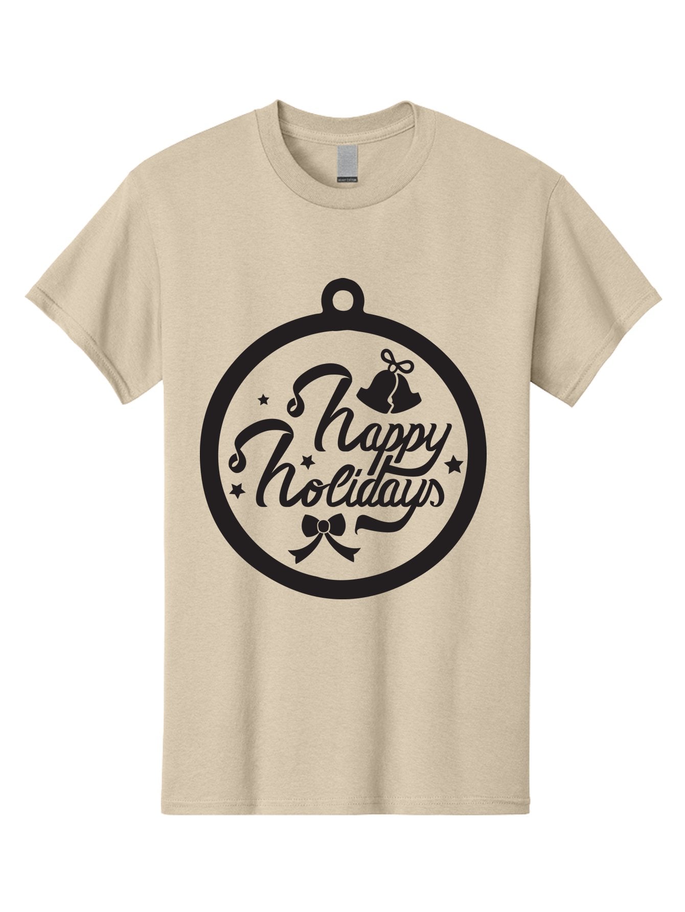 Happy-Holidays Men'S Graphic Tee, 100% Cotton, Comfortable Casual Summer Wear, Machine Washable, Happy Holidays, Christmas Ornament, Holiday Greeting, Festive Decoration, Black Silhouette, Bells And Bow, Stars, Holiday Cheer, Christmas Gift, Aac798 7