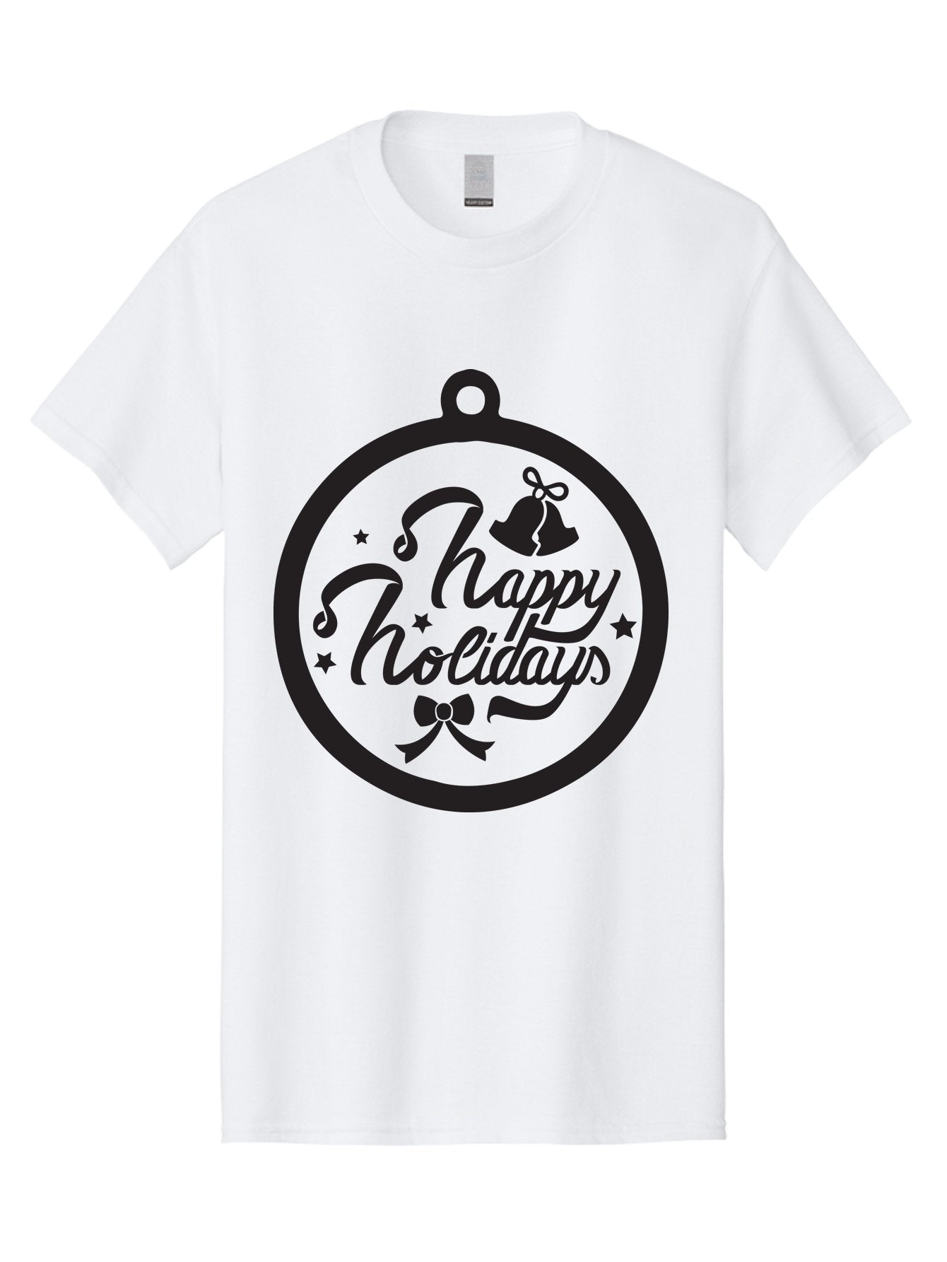 Happy-Holidays Men'S Graphic Tee, 100% Cotton, Comfortable Casual Summer Wear, Machine Washable, Happy Holidays, Christmas Ornament, Holiday Greeting, Festive Decoration, Black Silhouette, Bells And Bow, Stars, Holiday Cheer, Christmas Gift, Aac798 8