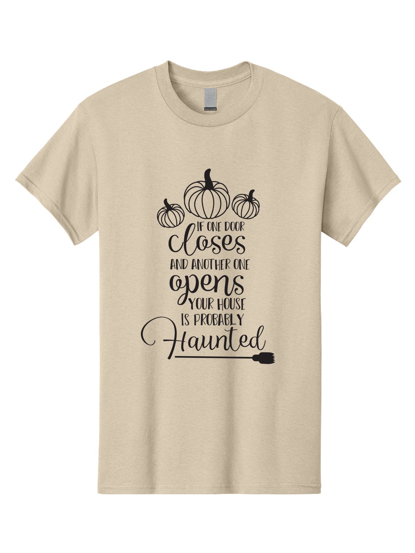 Haunted-House-Quote Men'S Graphic Tee, 100% Cotton, Comfortable Casual Summer Wear, Machine Washable, Halloween Quote, Spooky Sayings, Haunted House, Autumn Decorations, Pumpkin Illustrations, Black Silhouettes, Witch'S Broom, Fall Vibes, Aac799