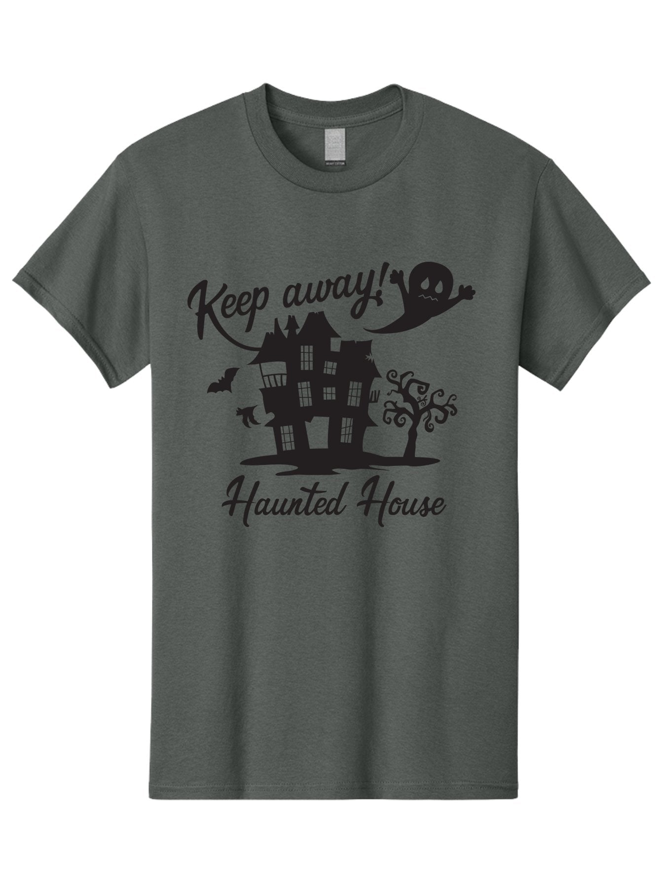 Haunted-House Men'S Graphic Tee, 100% Cotton, Comfortable Casual Summer Wear, Machine Washable, Spooky Haunted House, Ghostly Apparitions, Haunted Mansion, Creepy Atmosphere, Scary Halloween Decorations, Bats, Ghost, Keep Away, Haunted House, Aac800 12