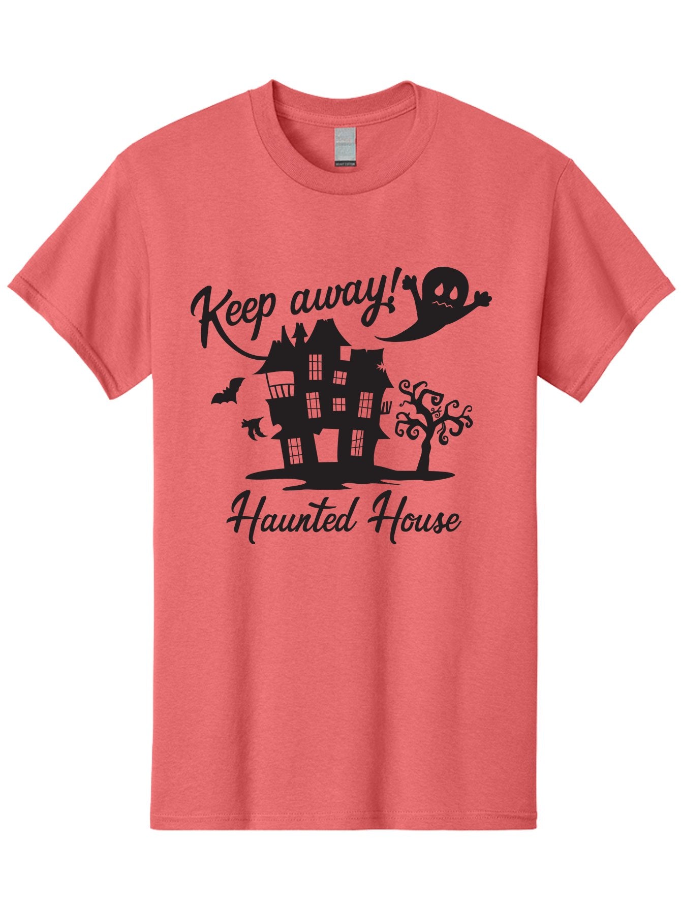 Haunted-House Men'S Graphic Tee, 100% Cotton, Comfortable Casual Summer Wear, Machine Washable, Spooky Haunted House, Ghostly Apparitions, Haunted Mansion, Creepy Atmosphere, Scary Halloween Decorations, Bats, Ghost, Keep Away, Haunted House, Aac800 13