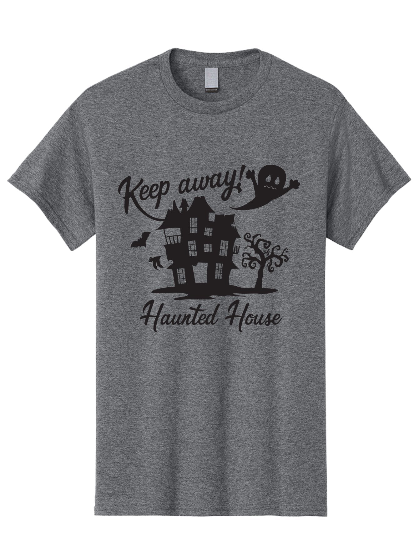 Haunted-House Men'S Graphic Tee, 100% Cotton, Comfortable Casual Summer Wear, Machine Washable, Spooky Haunted House, Ghostly Apparitions, Haunted Mansion, Creepy Atmosphere, Scary Halloween Decorations, Bats, Ghost, Keep Away, Haunted House, Aac800 15
