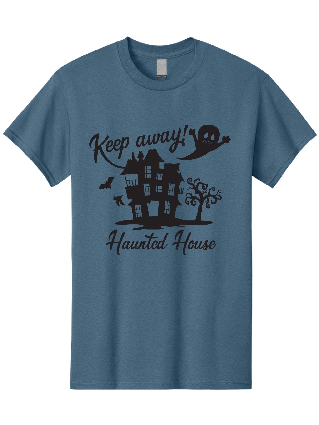 Haunted-House Men'S Graphic Tee, 100% Cotton, Comfortable Casual Summer Wear, Machine Washable, Spooky Haunted House, Ghostly Apparitions, Haunted Mansion, Creepy Atmosphere, Scary Halloween Decorations, Bats, Ghost, Keep Away, Haunted House, Aac800 7