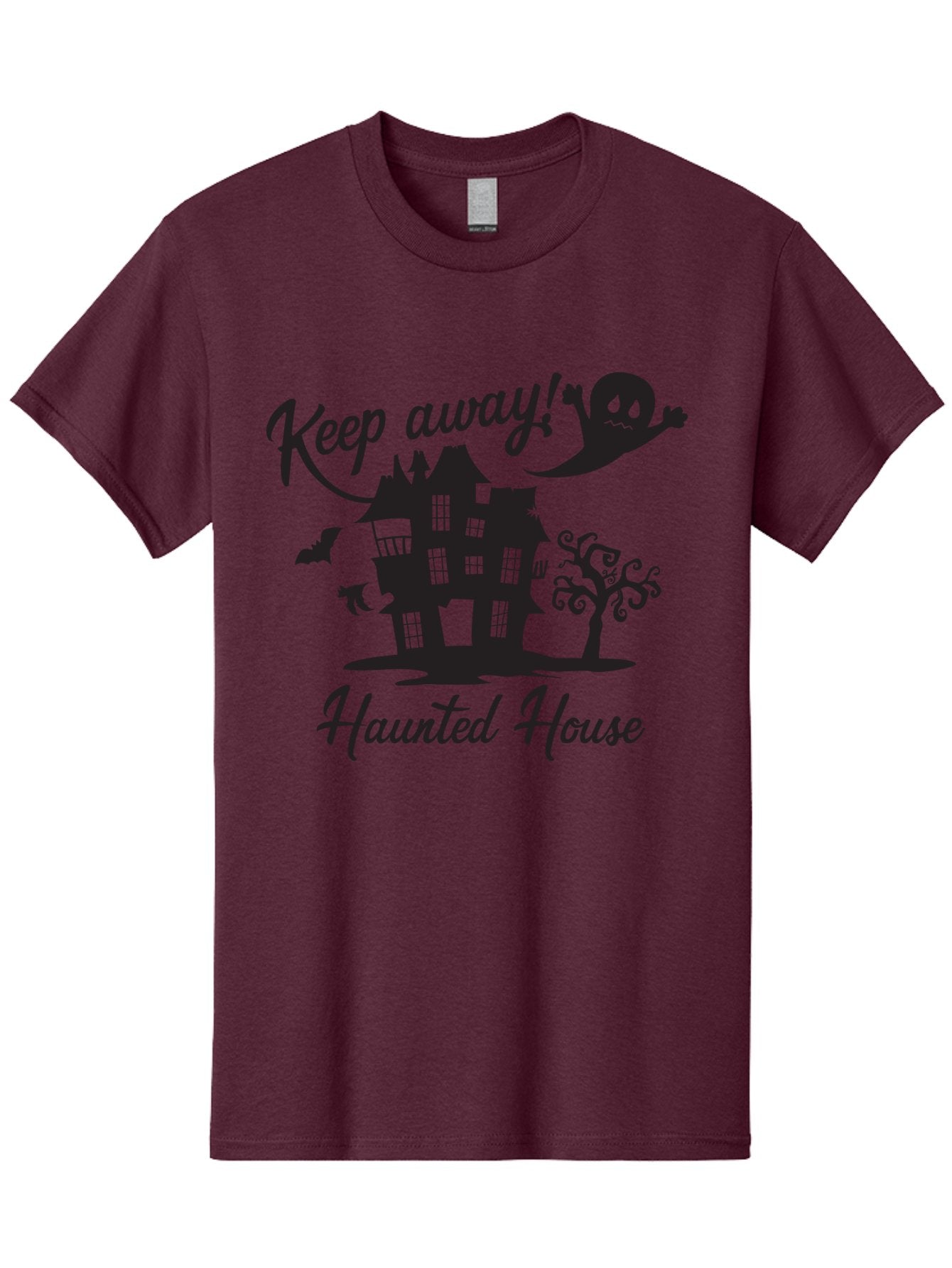 Haunted-House Men'S Graphic Tee, 100% Cotton, Comfortable Casual Summer Wear, Machine Washable, Spooky Haunted House, Ghostly Apparitions, Haunted Mansion, Creepy Atmosphere, Scary Halloween Decorations, Bats, Ghost, Keep Away, Haunted House, Aac800 11