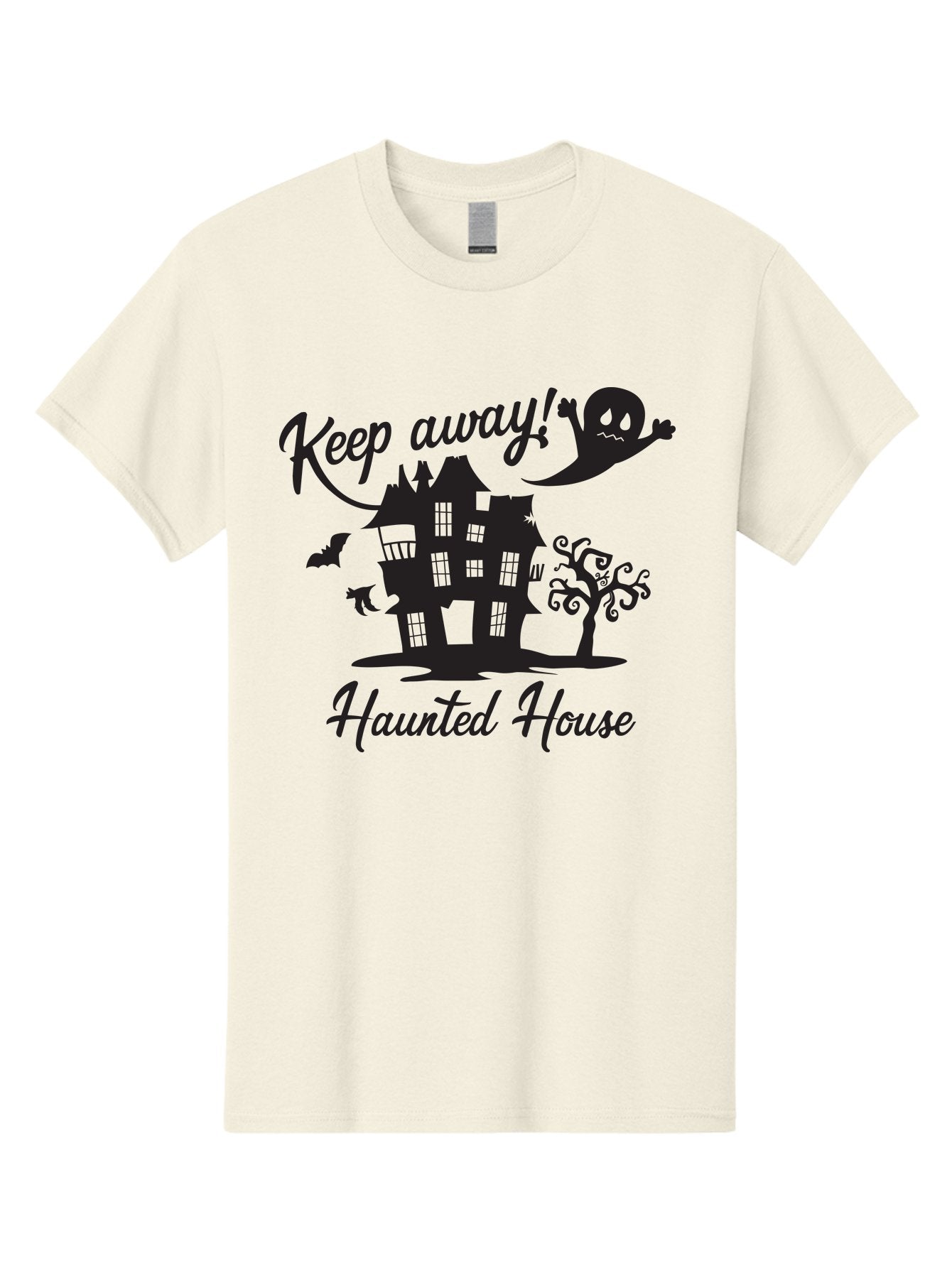 Haunted-House Men'S Graphic Tee, 100% Cotton, Comfortable Casual Summer Wear, Machine Washable, Spooky Haunted House, Ghostly Apparitions, Haunted Mansion, Creepy Atmosphere, Scary Halloween Decorations, Bats, Ghost, Keep Away, Haunted House, Aac800 6