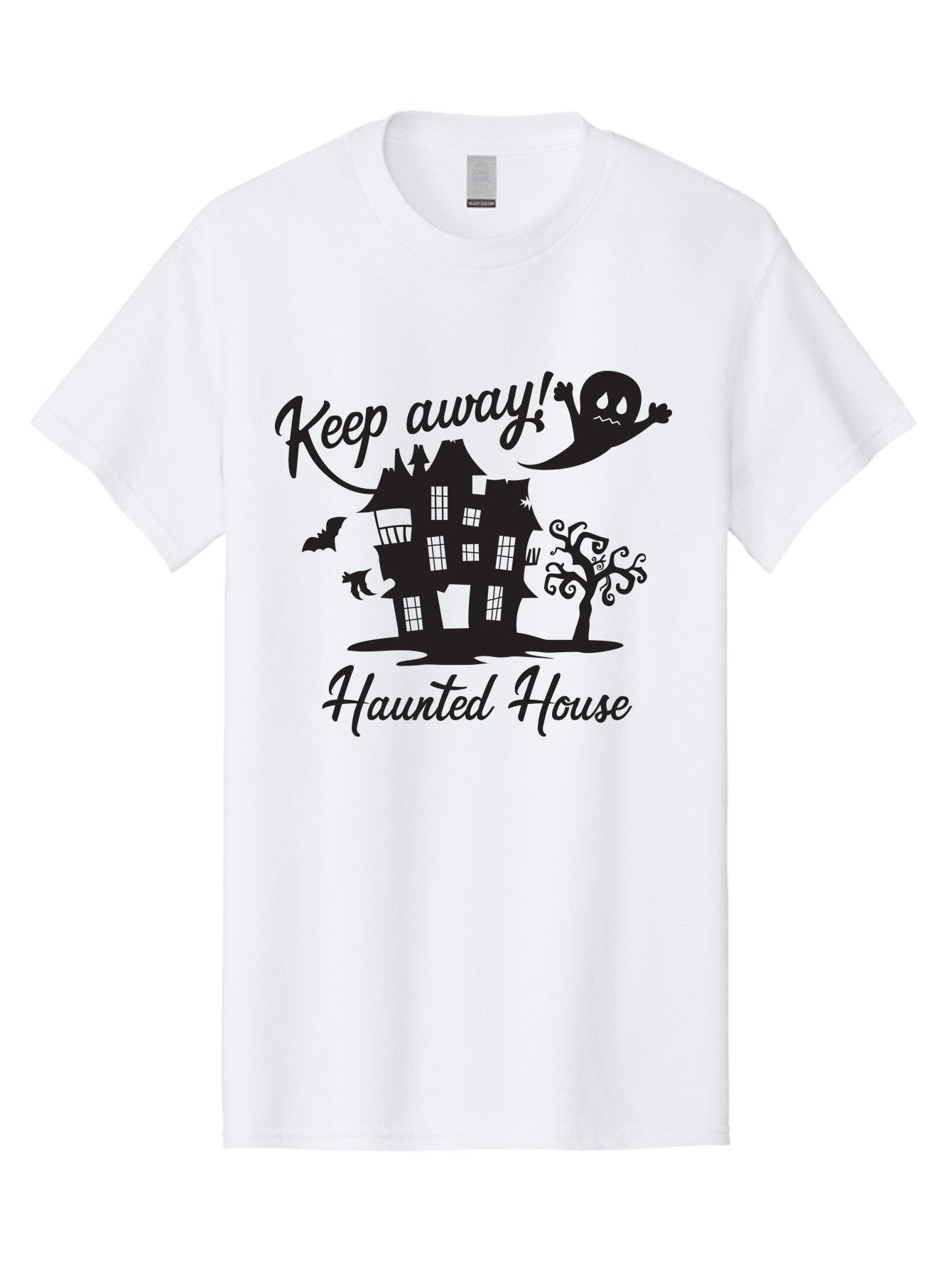 Haunted-House Men'S Graphic Tee, 100% Cotton, Comfortable Casual Summer Wear, Machine Washable, Spooky Haunted House, Ghostly Apparitions, Haunted Mansion, Creepy Atmosphere, Scary Halloween Decorations, Bats, Ghost, Keep Away, Haunted House, Aac800 14