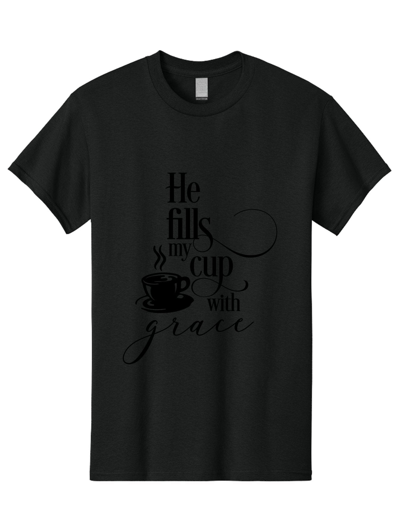 He-Fills-My-Cup-With-Grace Men'S Graphic Tee, 100% Cotton, Comfortable Casual Summer Wear, Machine Washable, Inspirational Quote, Coffee Cup, Steaming Hot, Morning Motivation, Faith-Based Design, Coffee Break, Motivational Words, Aac802 8