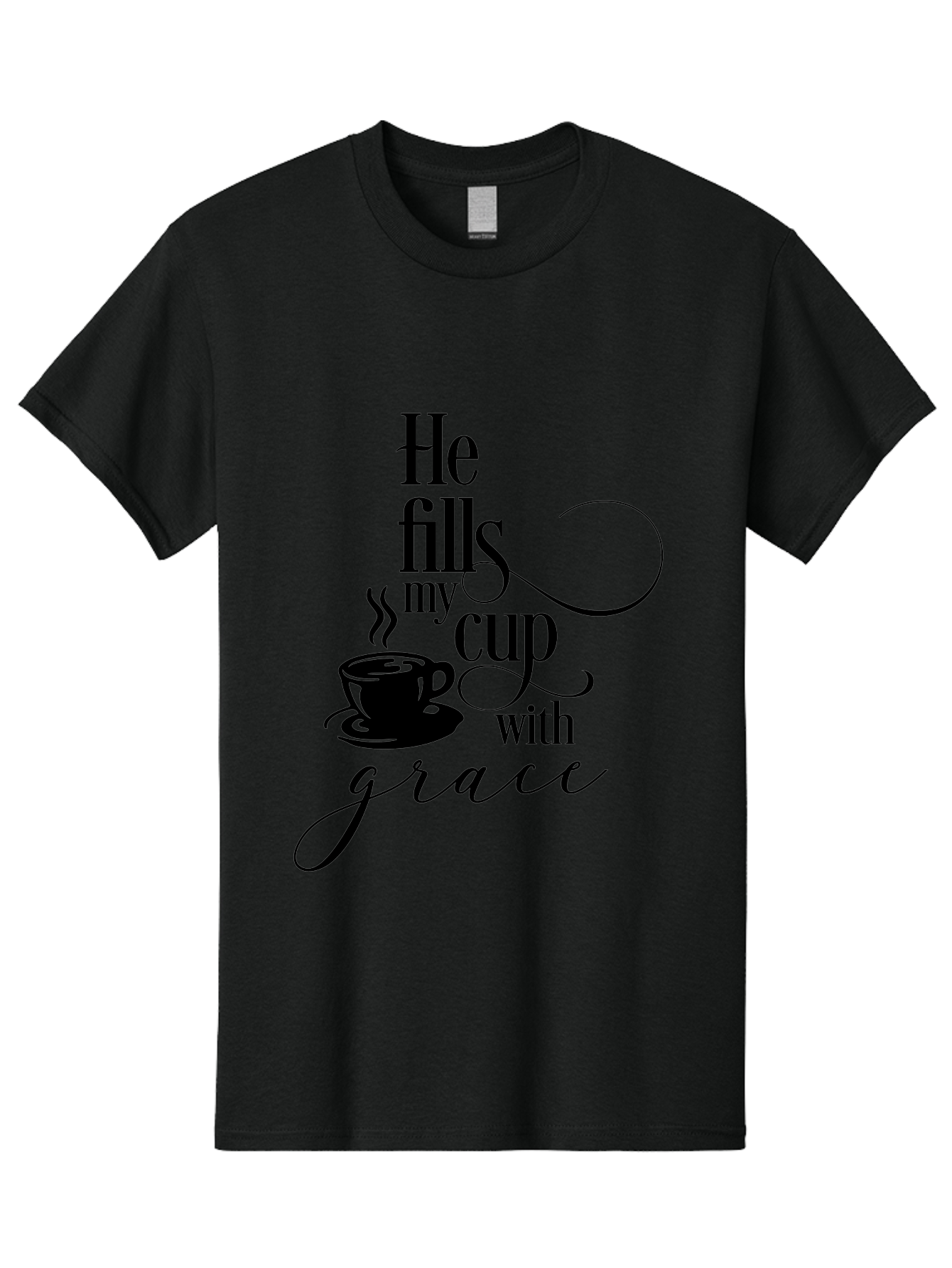 He-Fills-My-Cup-With-Grace Men'S Graphic Tee, 100% Cotton, Comfortable Casual Summer Wear, Machine Washable, Inspirational Quote, Coffee Cup, Steaming Hot, Morning Motivation, Faith-Based Design, Coffee Break, Motivational Words, Aac802 11