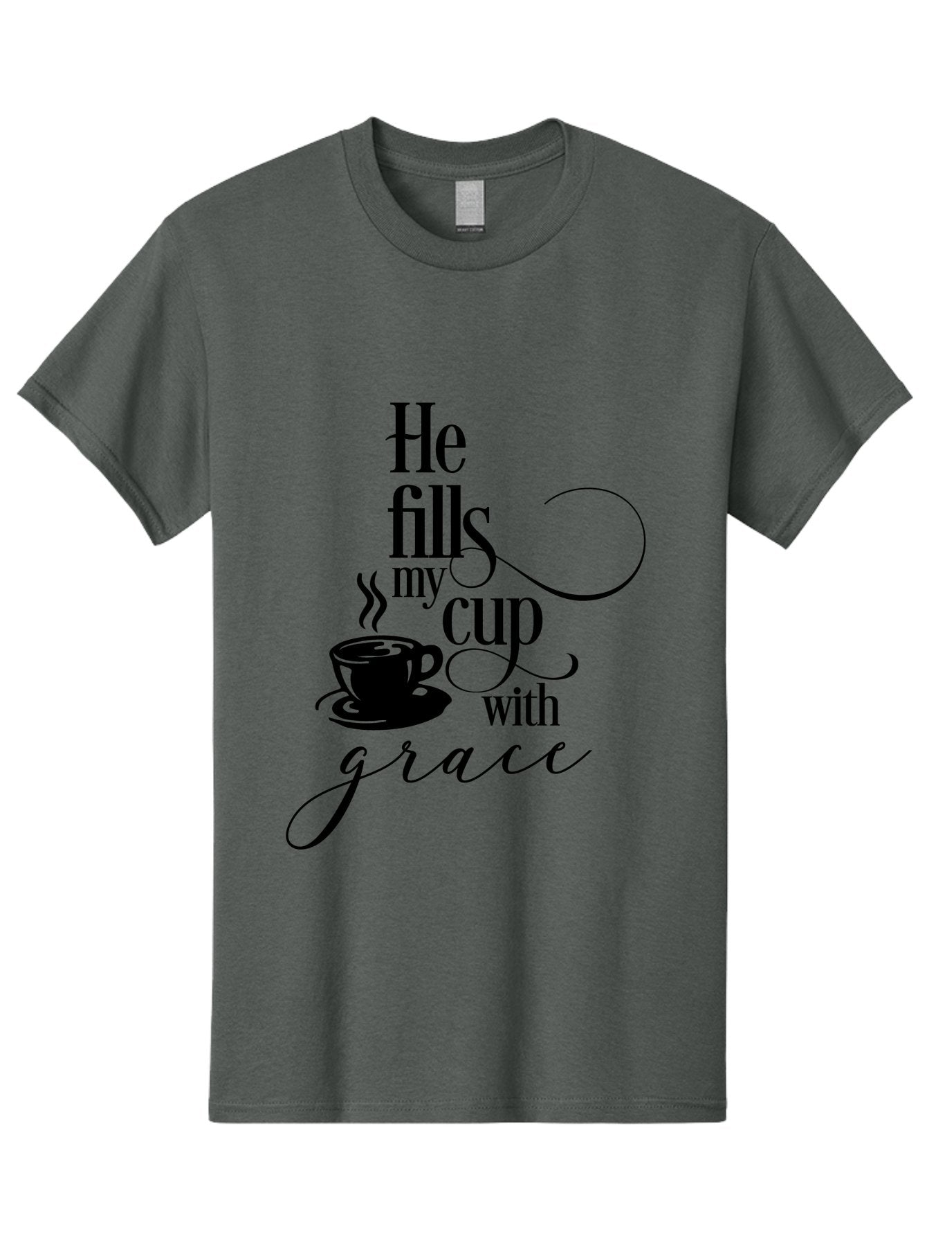 He-Fills-My-Cup-With-Grace Men'S Graphic Tee, 100% Cotton, Comfortable Casual Summer Wear, Machine Washable, Inspirational Quote, Coffee Cup, Steaming Hot, Morning Motivation, Faith-Based Design, Coffee Break, Motivational Words, Aac802 10