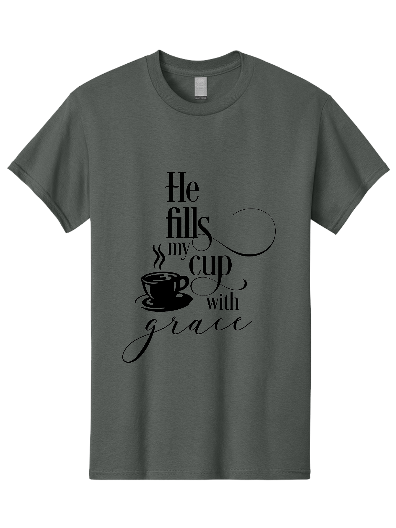 He-Fills-My-Cup-With-Grace Men'S Graphic Tee, 100% Cotton, Comfortable Casual Summer Wear, Machine Washable, Inspirational Quote, Coffee Cup, Steaming Hot, Morning Motivation, Faith-Based Design, Coffee Break, Motivational Words, Aac802 27