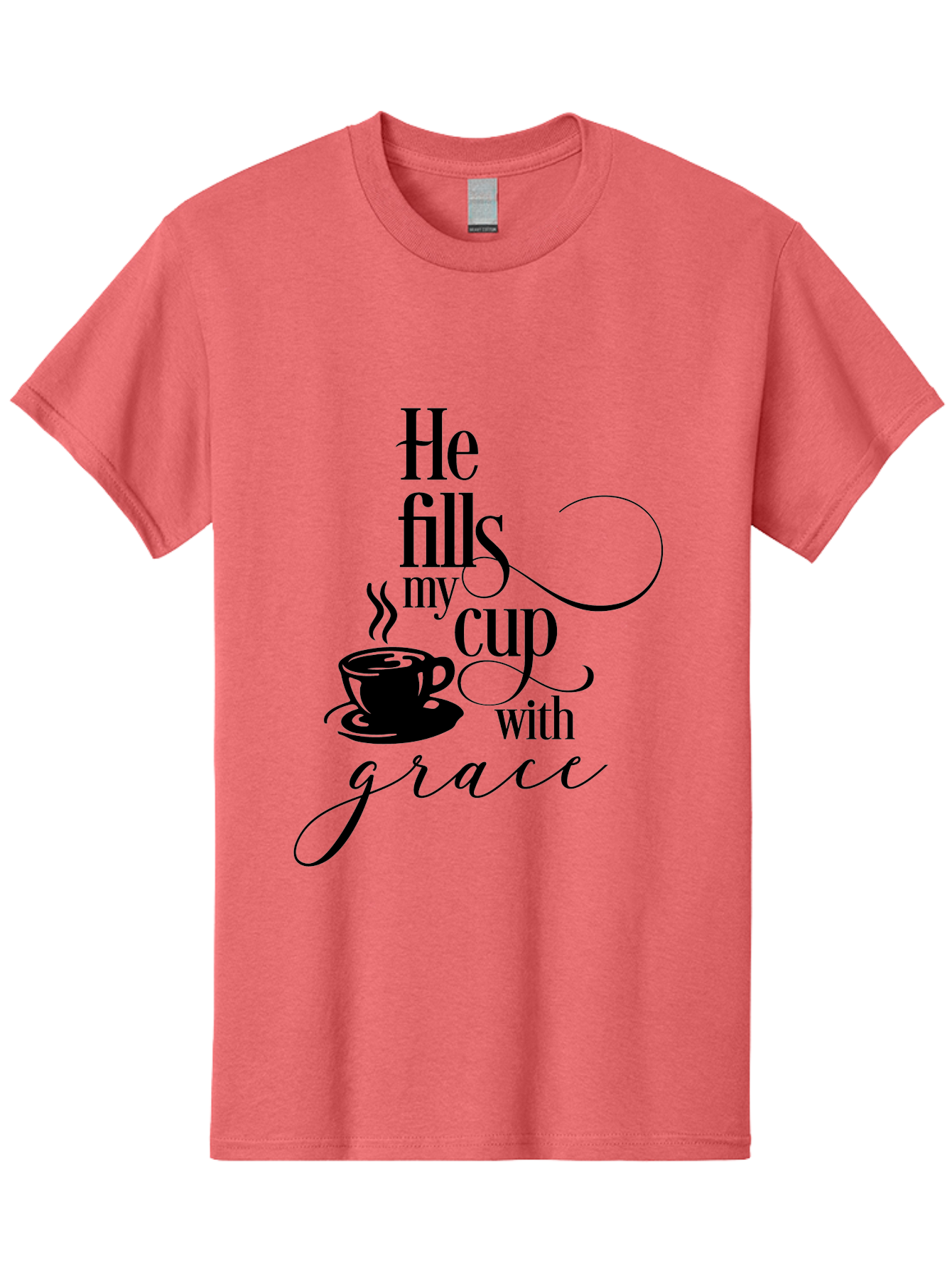 He-Fills-My-Cup-With-Grace Men'S Graphic Tee, 100% Cotton, Comfortable Casual Summer Wear, Machine Washable, Inspirational Quote, Coffee Cup, Steaming Hot, Morning Motivation, Faith-Based Design, Coffee Break, Motivational Words, Aac802