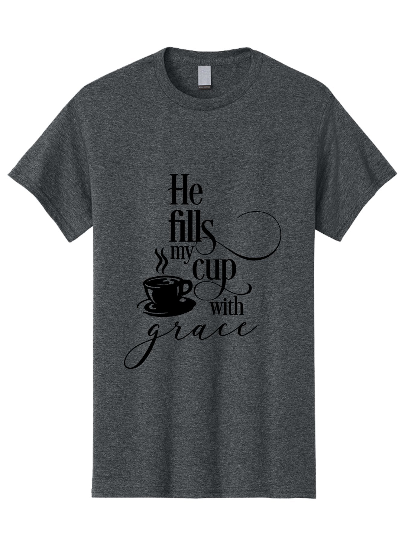 He-Fills-My-Cup-With-Grace Men'S Graphic Tee, 100% Cotton, Comfortable Casual Summer Wear, Machine Washable, Inspirational Quote, Coffee Cup, Steaming Hot, Morning Motivation, Faith-Based Design, Coffee Break, Motivational Words, Aac802 13