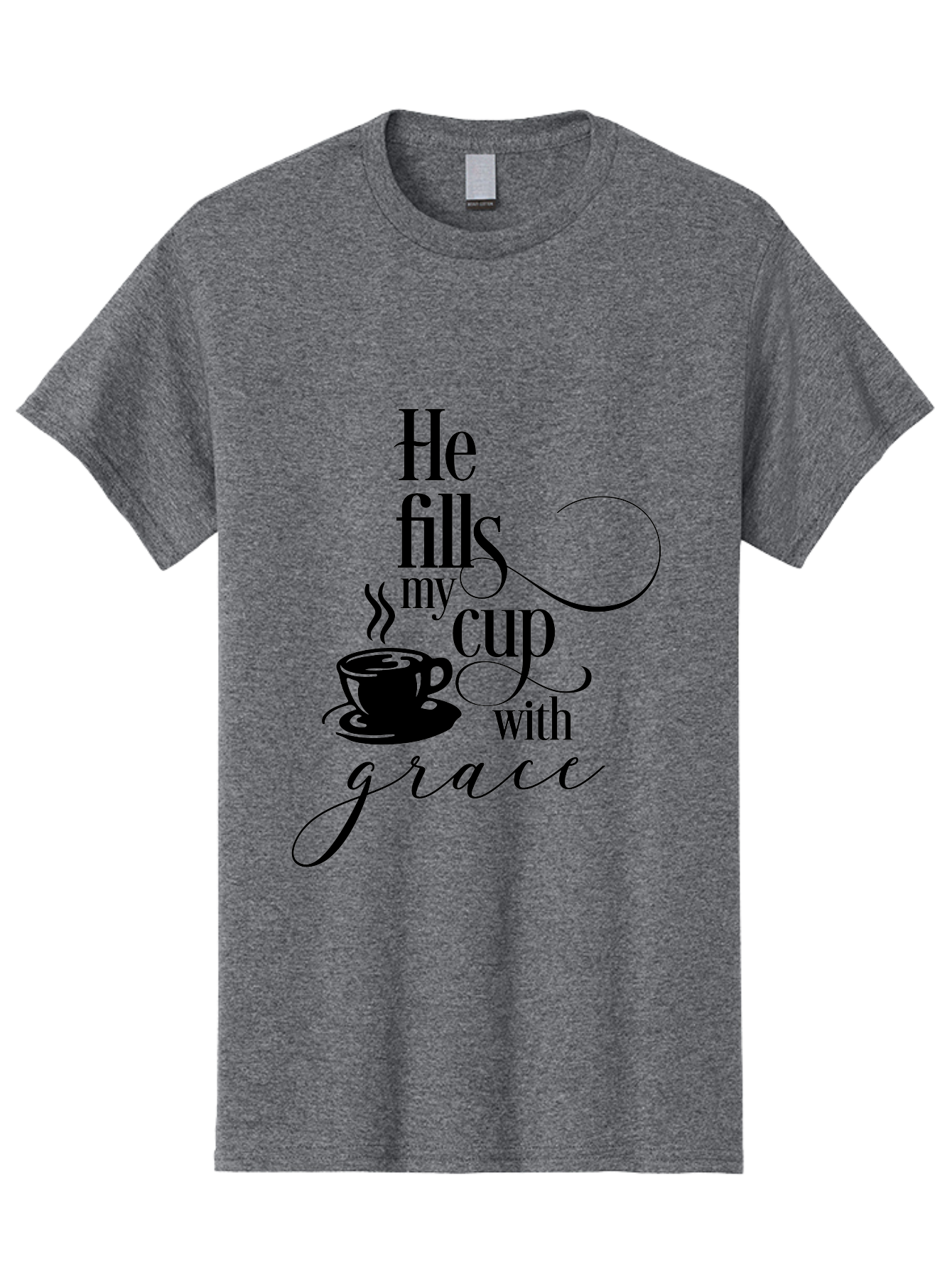He-Fills-My-Cup-With-Grace Men'S Graphic Tee, 100% Cotton, Comfortable Casual Summer Wear, Machine Washable, Inspirational Quote, Coffee Cup, Steaming Hot, Morning Motivation, Faith-Based Design, Coffee Break, Motivational Words, Aac802 21