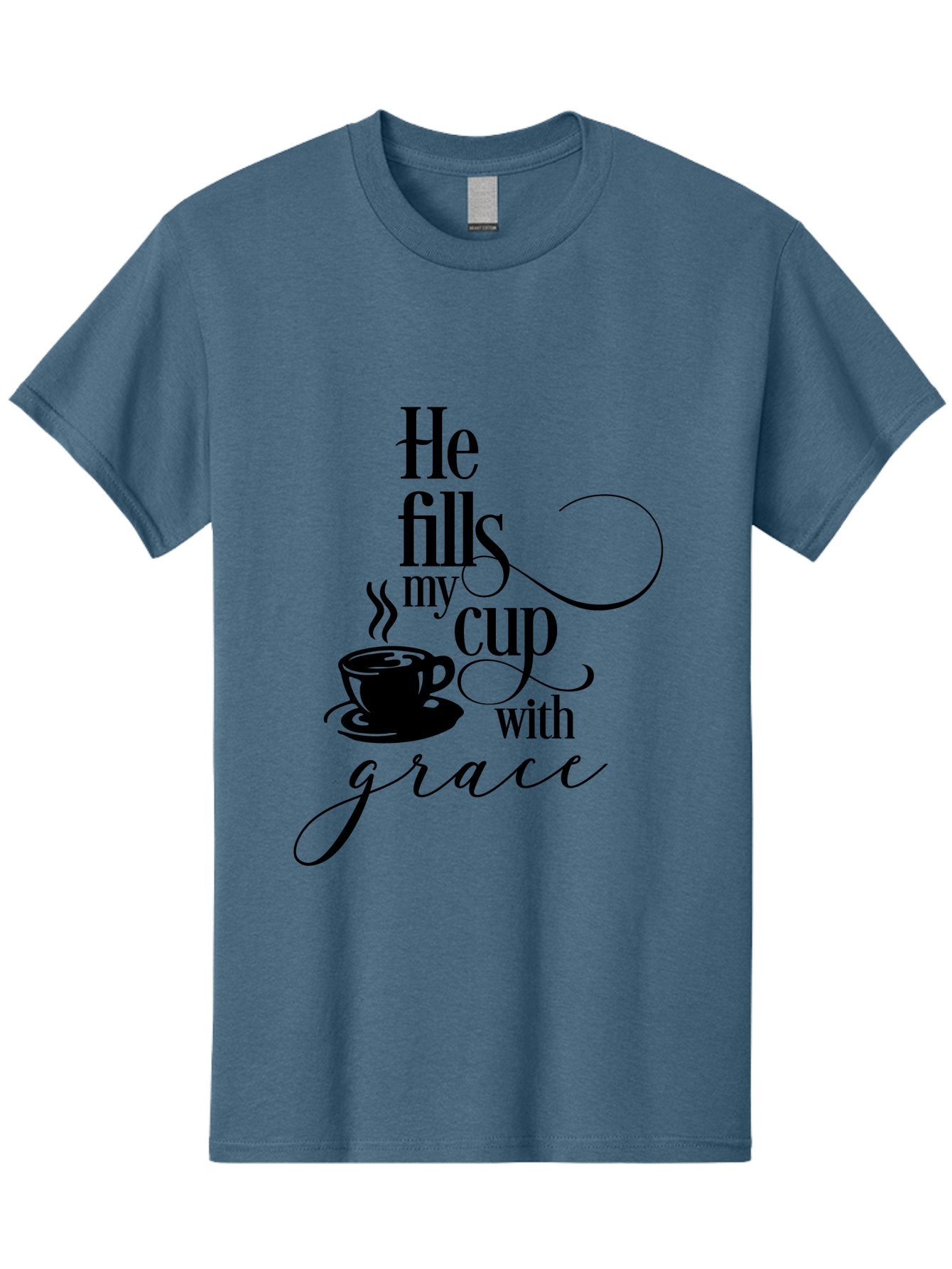 He-Fills-My-Cup-With-Grace Men'S Graphic Tee, 100% Cotton, Comfortable Casual Summer Wear, Machine Washable, Inspirational Quote, Coffee Cup, Steaming Hot, Morning Motivation, Faith-Based Design, Coffee Break, Motivational Words, Aac802 14
