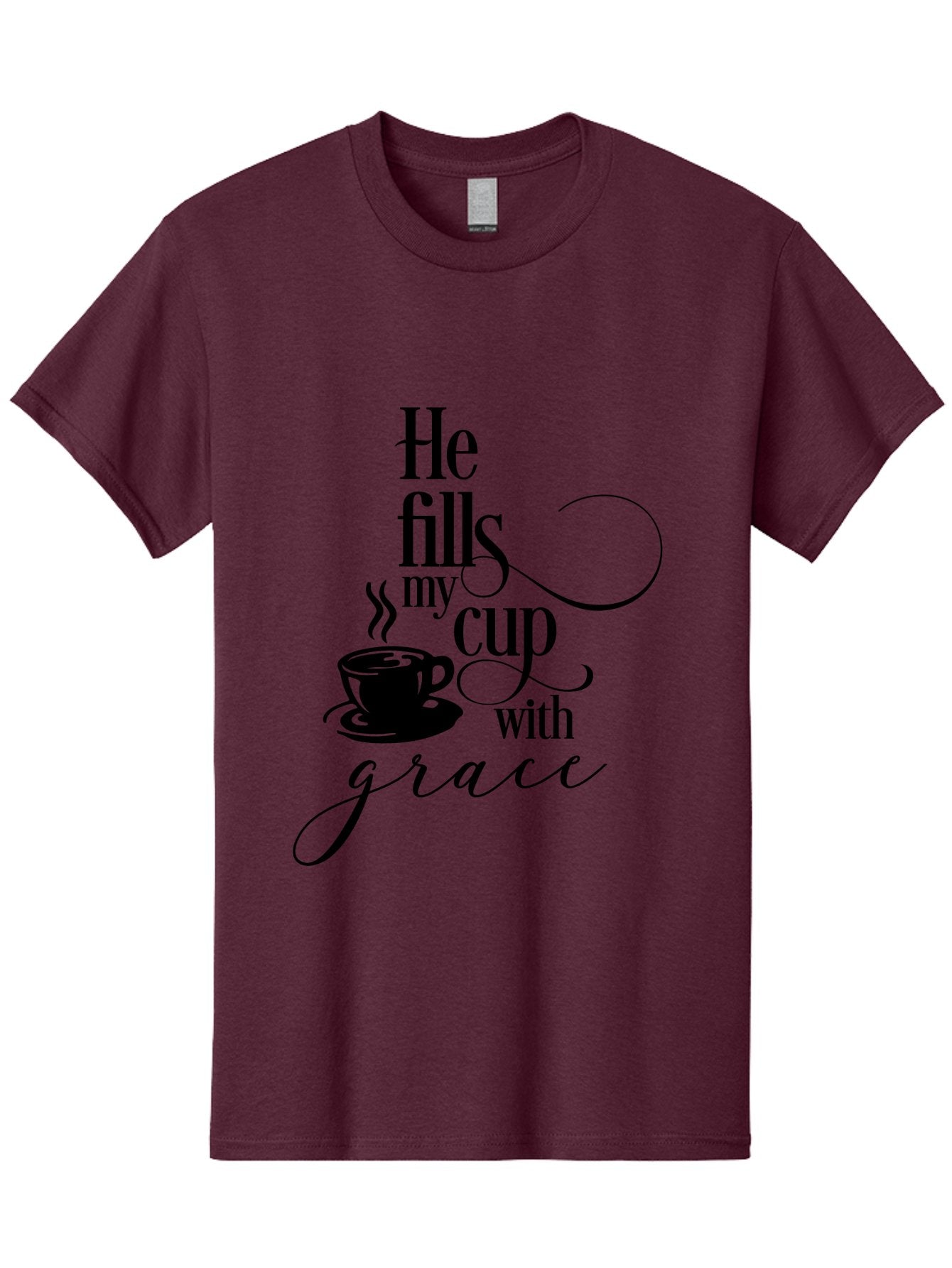 He-Fills-My-Cup-With-Grace Men'S Graphic Tee, 100% Cotton, Comfortable Casual Summer Wear, Machine Washable, Inspirational Quote, Coffee Cup, Steaming Hot, Morning Motivation, Faith-Based Design, Coffee Break, Motivational Words, Aac802 6