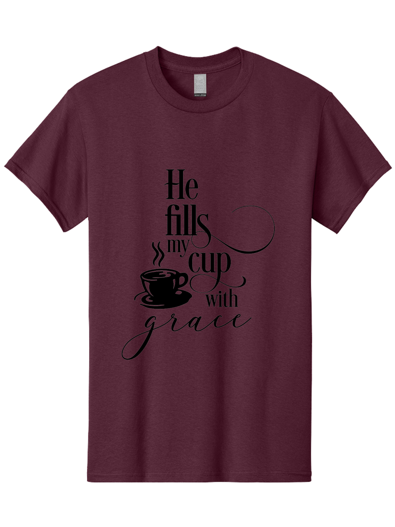 He-Fills-My-Cup-With-Grace Men'S Graphic Tee, 100% Cotton, Comfortable Casual Summer Wear, Machine Washable, Inspirational Quote, Coffee Cup, Steaming Hot, Morning Motivation, Faith-Based Design, Coffee Break, Motivational Words, Aac802 13