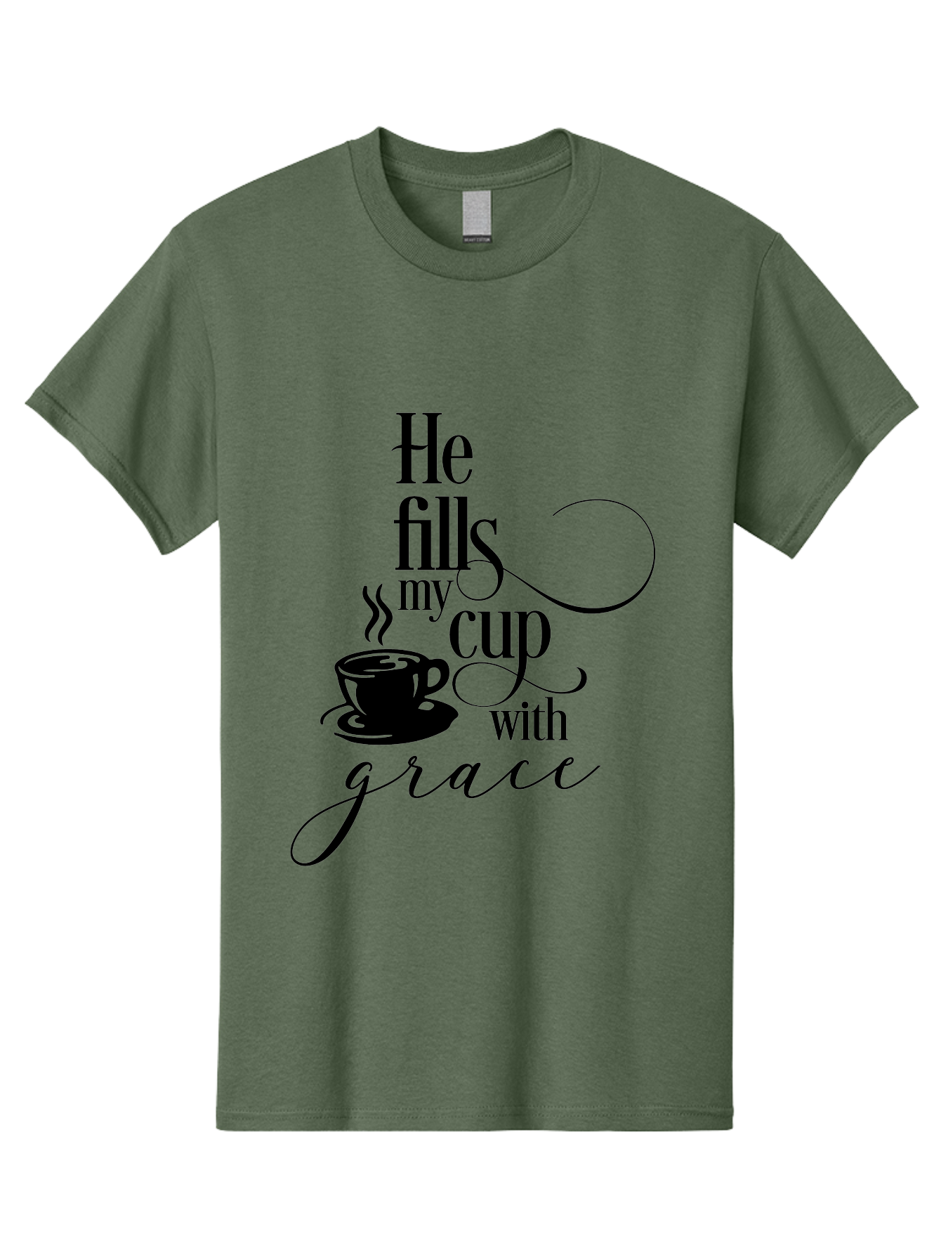 He-Fills-My-Cup-With-Grace Men'S Graphic Tee, 100% Cotton, Comfortable Casual Summer Wear, Machine Washable, Inspirational Quote, Coffee Cup, Steaming Hot, Morning Motivation, Faith-Based Design, Coffee Break, Motivational Words, Aac802 9