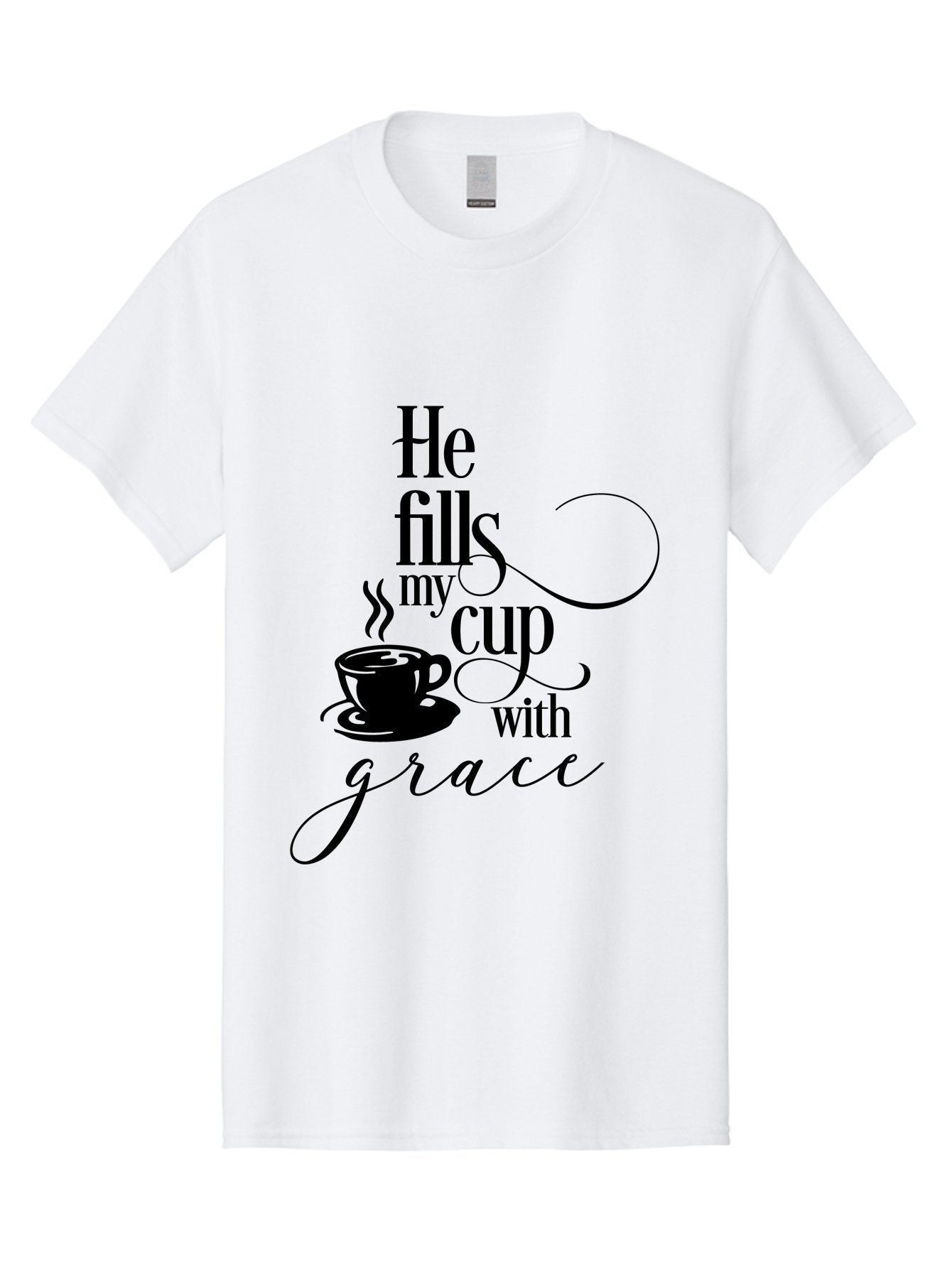 He-Fills-My-Cup-With-Grace Men'S Graphic Tee, 100% Cotton, Comfortable Casual Summer Wear, Machine Washable, Inspirational Quote, Coffee Cup, Steaming Hot, Morning Motivation, Faith-Based Design, Coffee Break, Motivational Words, Aac802 5