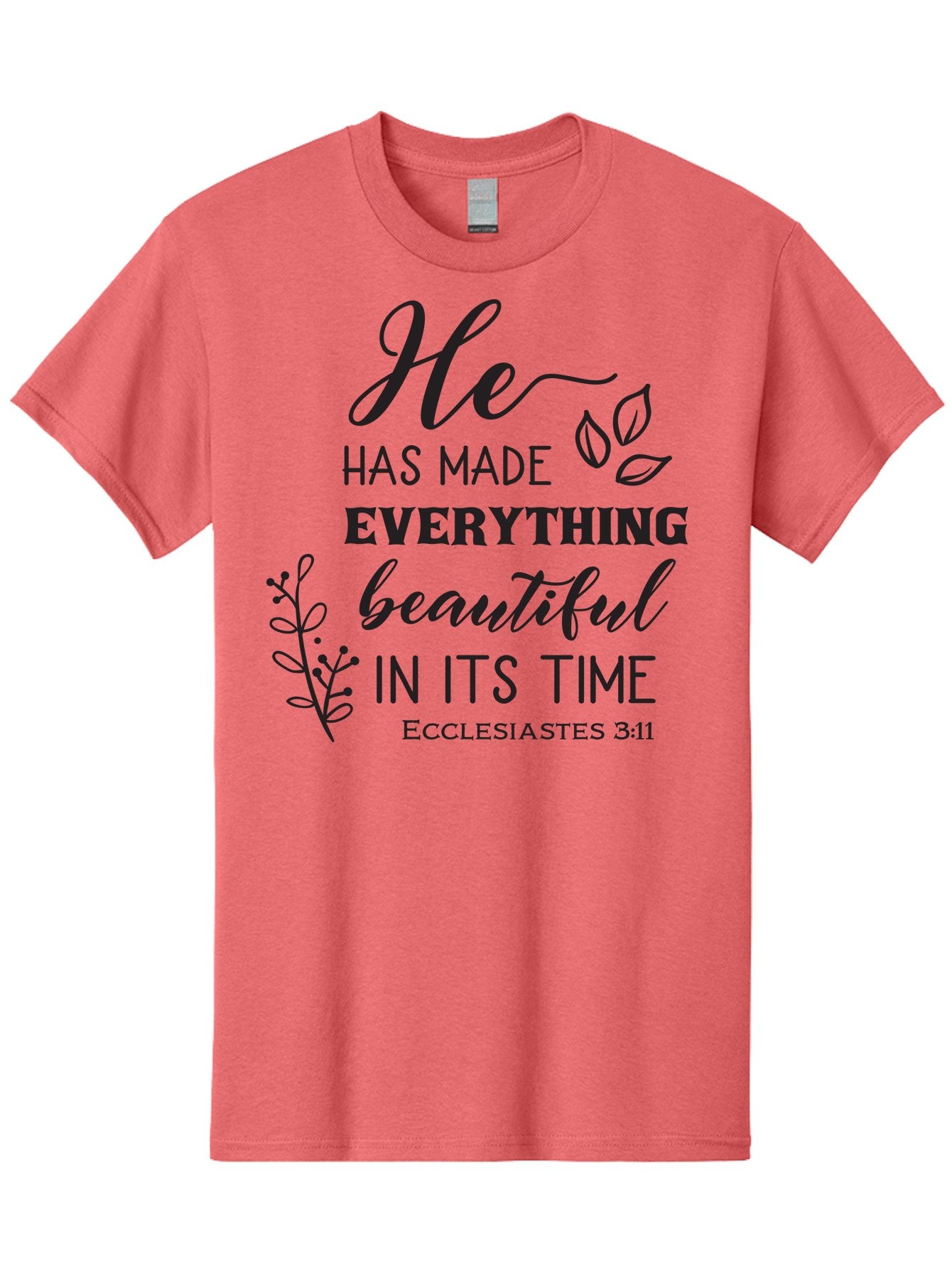 He-Has-Made-Everything-Beautiful-In-Its-Time Men'S Graphic Tee, 100% Cotton, Comfortable Casual Summer Wear, Machine Washable, Inspirational Quote, He Has Made Everything Beautiful In Its Time, Scripture Art, Floral Design, Bible Verse, Aac803