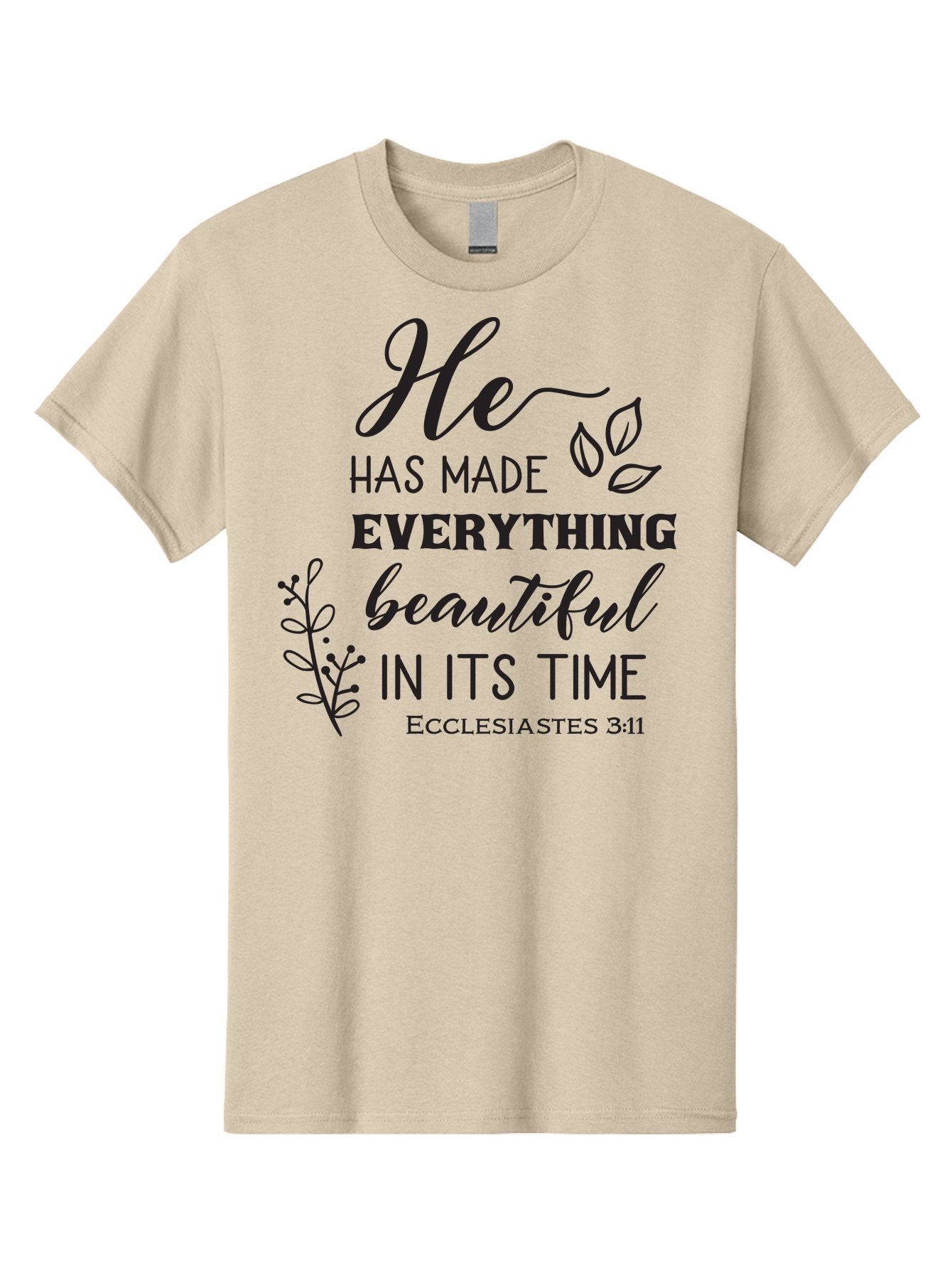 He-Has-Made-Everything-Beautiful-In-Its-Time Men'S Graphic Tee, 100% Cotton, Comfortable Casual Summer Wear, Machine Washable, Inspirational Quote, He Has Made Everything Beautiful In Its Time, Scripture Art, Floral Design, Bible Verse, Aac803