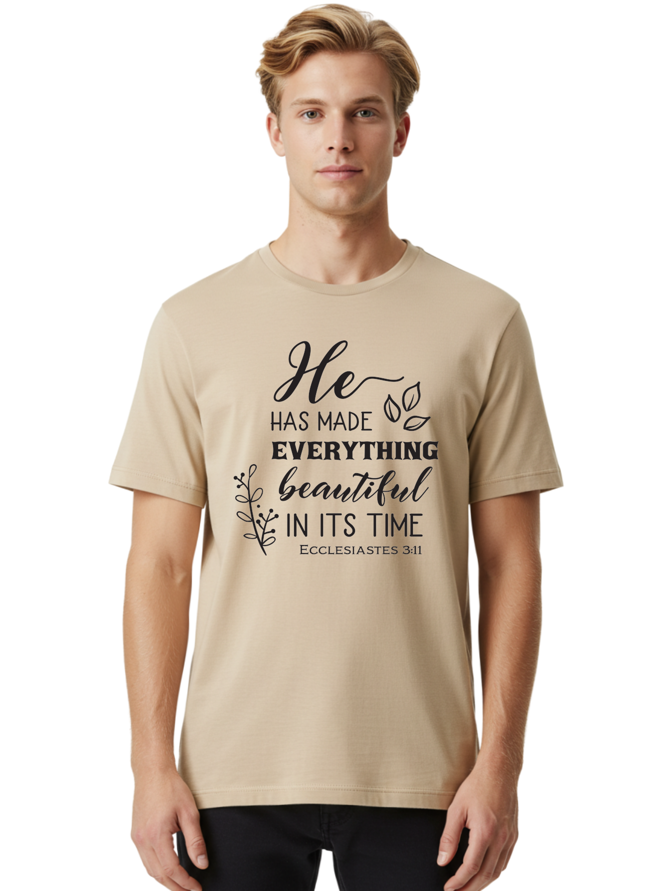 He-Has-Made-Everything-Beautiful-In-Its-Time Men'S Graphic Tee, 100% Cotton, Comfortable Casual Summer Wear, Machine Washable, Inspirational Quote, He Has Made Everything Beautiful In Its Time, Scripture Art, Floral Design, Bible Verse, Aac803 20
