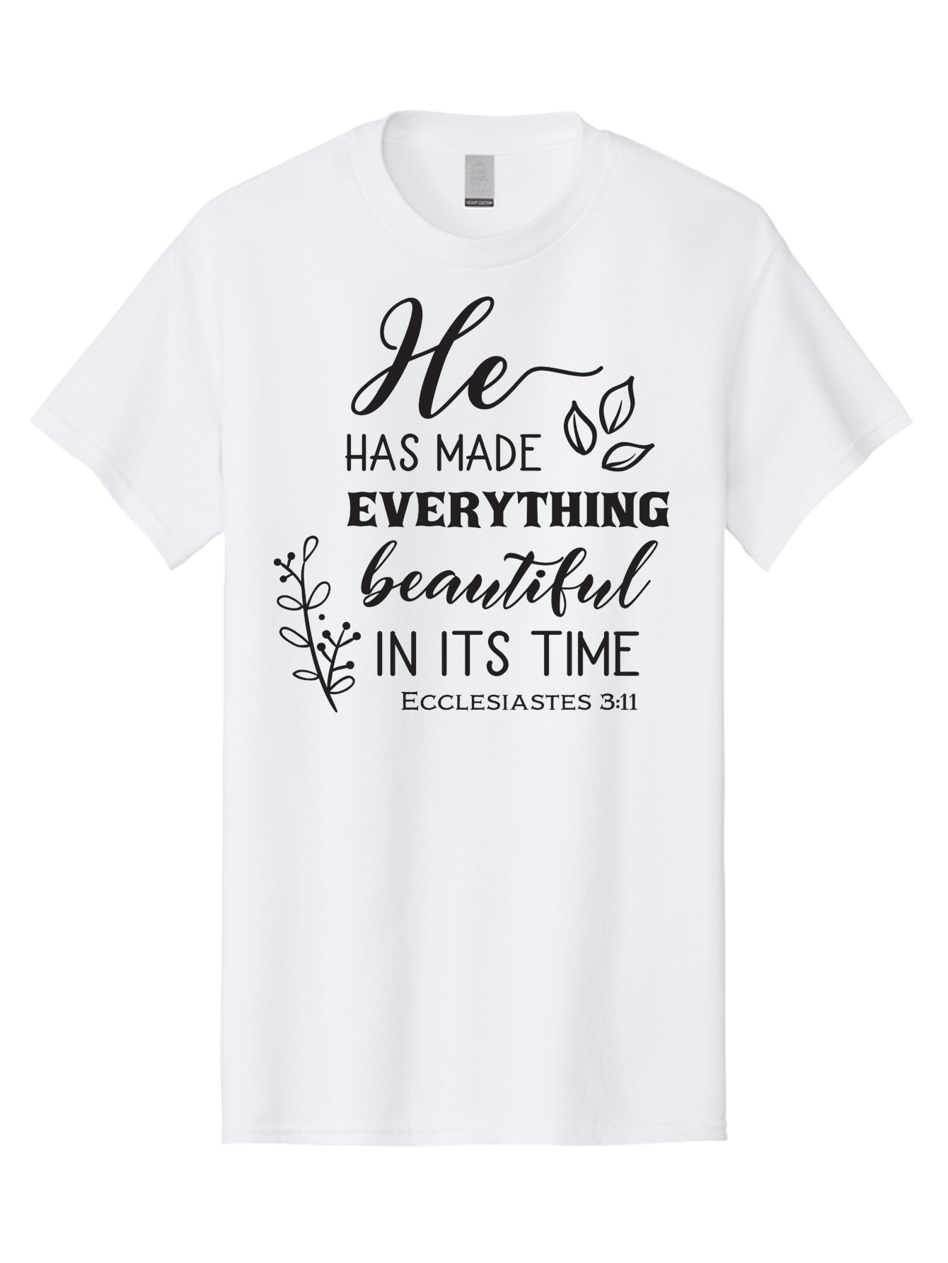 He-Has-Made-Everything-Beautiful-In-Its-Time Men'S Graphic Tee, 100% Cotton, Comfortable Casual Summer Wear, Machine Washable, Inspirational Quote, He Has Made Everything Beautiful In Its Time, Scripture Art, Floral Design, Bible Verse, Aac803