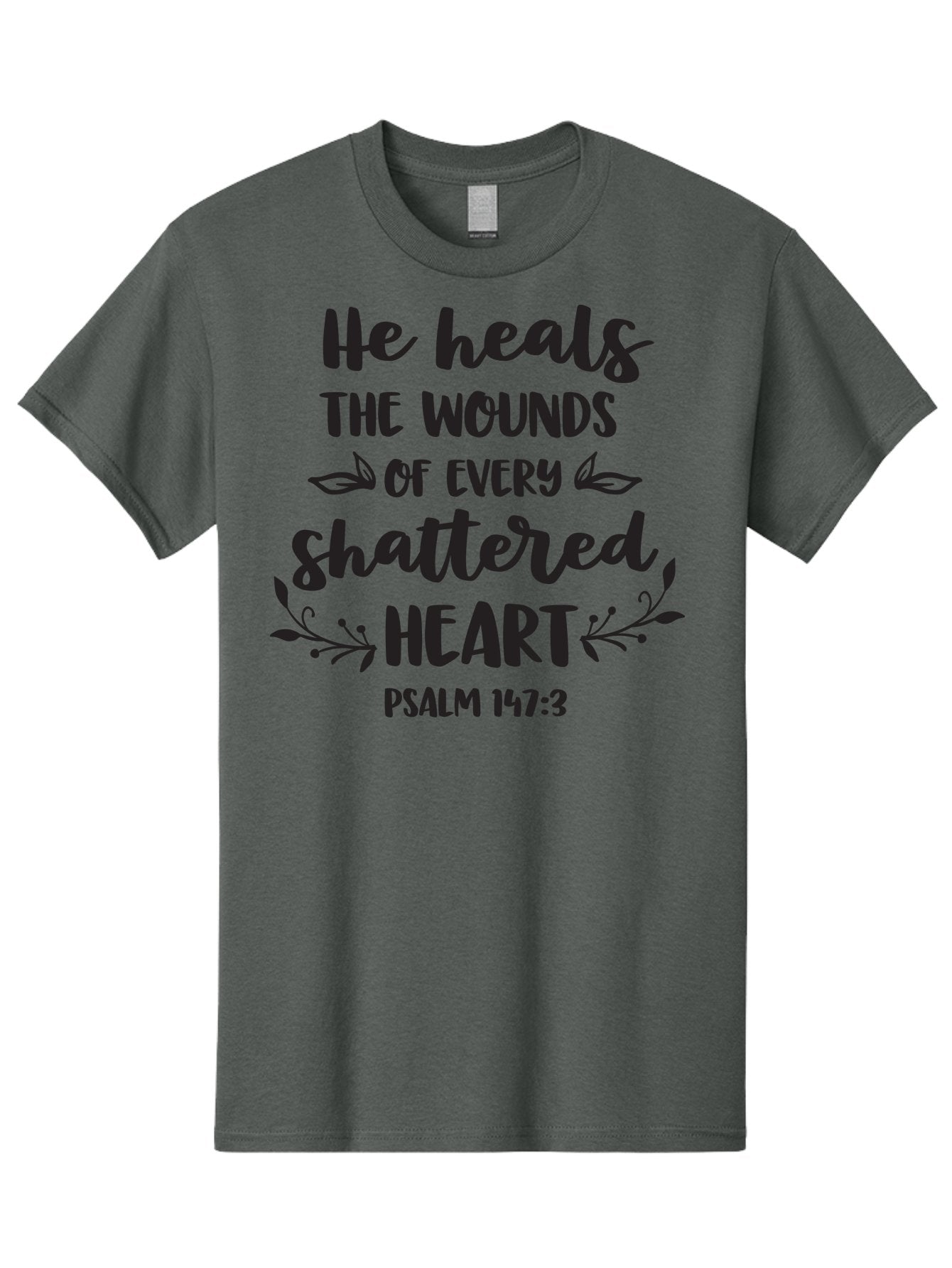 He-Heals-The-Wounds-Of-Every-Shattered-Heart-Psalm-147-3 Men'S Graphic Tee, 100% Cotton, Comfortable Casual Summer Wear, Machine Washable, Inspirational Quote, Bible Verse, Healing Scripture, Psalm 147:3, Heart Healing, Faith Based, Aac804 8