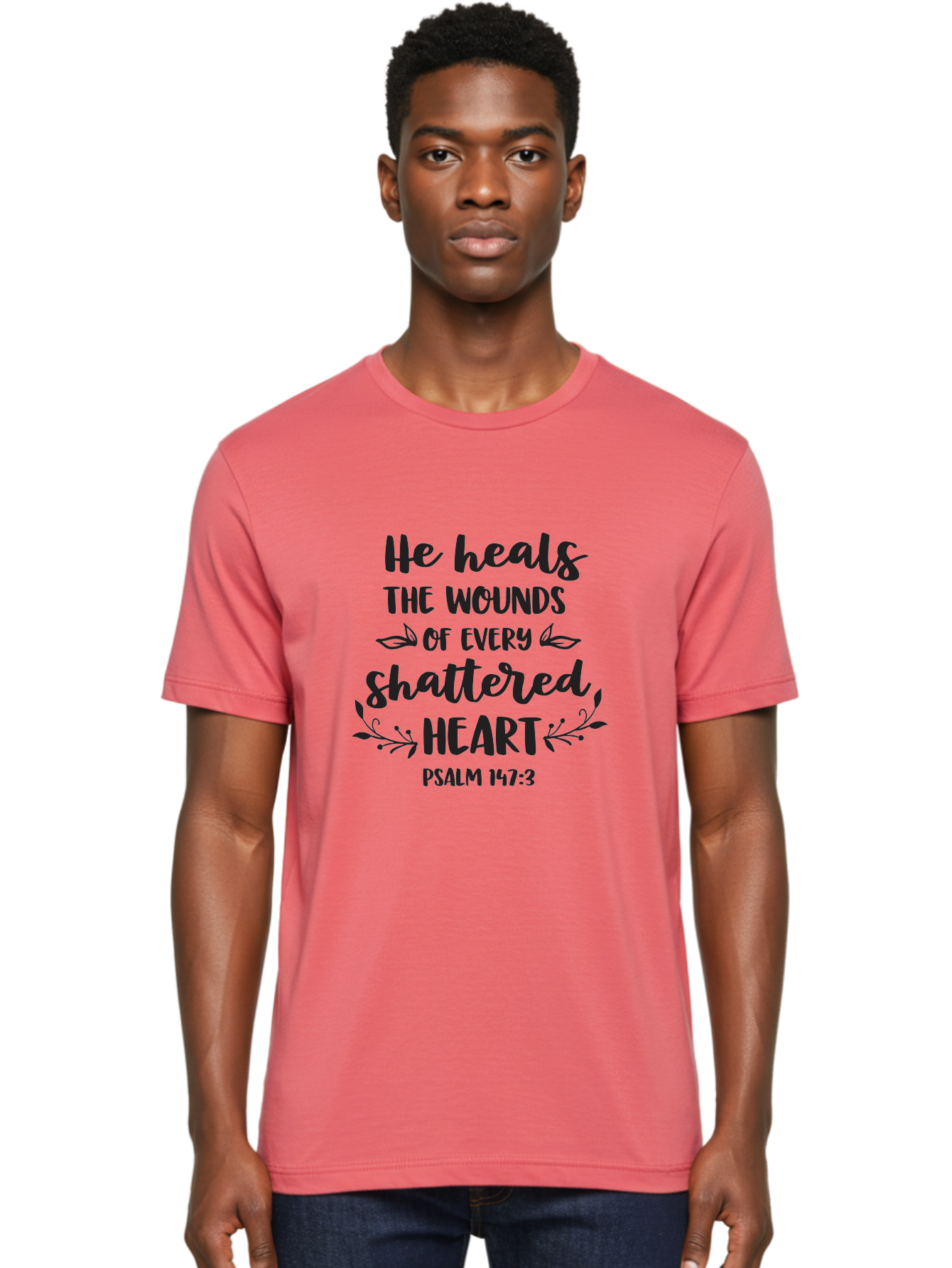 He-Heals-The-Wounds-Of-Every-Shattered-Heart-Psalm-147-3 Men'S Graphic Tee, 100% Cotton, Comfortable Casual Summer Wear, Machine Washable, Inspirational Quote, Bible Verse, Healing Scripture, Psalm 147:3, Heart Healing, Faith Based, Aac804 10