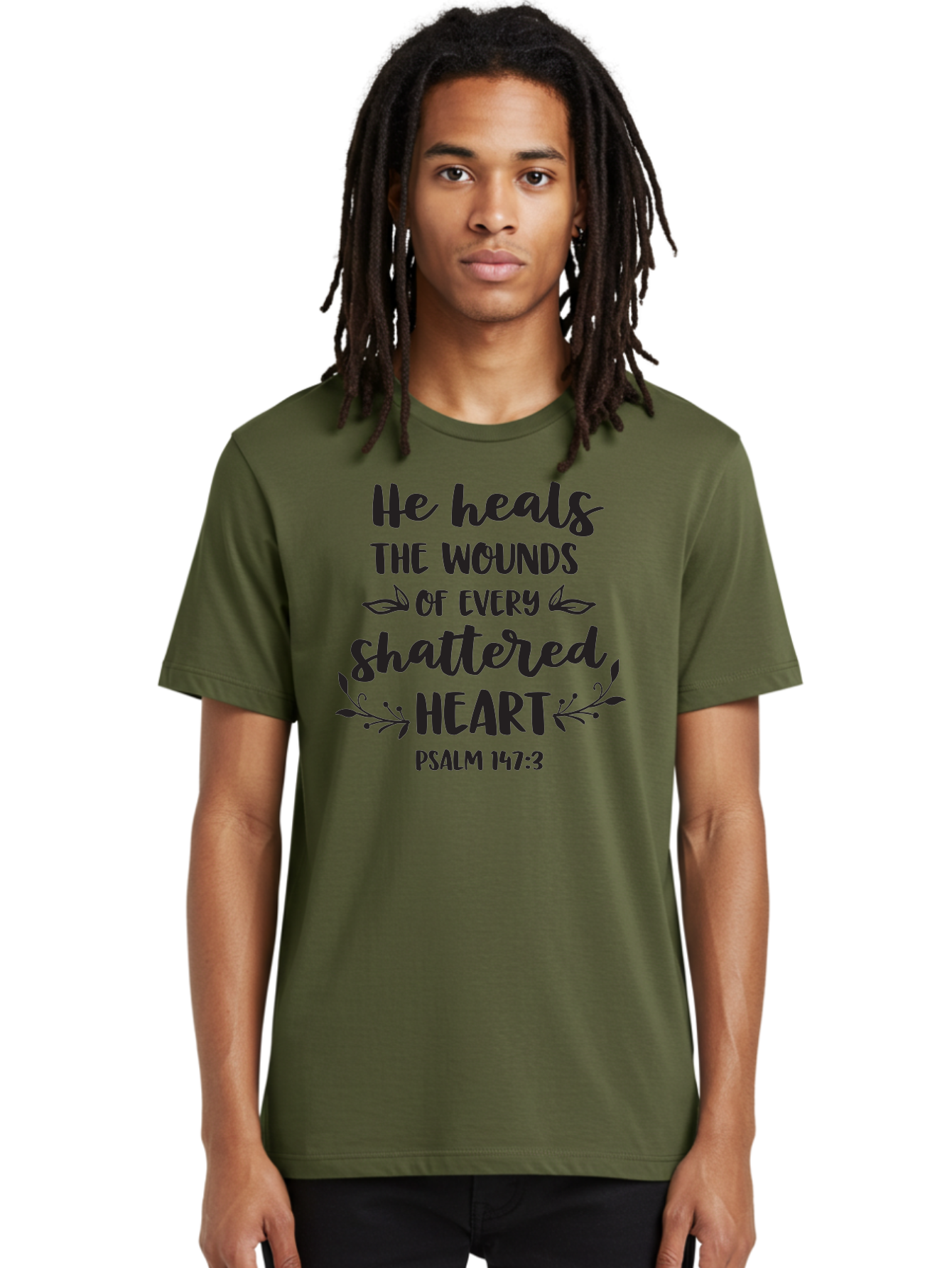 He-Heals-The-Wounds-Of-Every-Shattered-Heart-Psalm-147-3 Men'S Graphic Tee, 100% Cotton, Comfortable Casual Summer Wear, Machine Washable, Inspirational Quote, Bible Verse, Healing Scripture, Psalm 147:3, Heart Healing, Faith Based, Aac804 16