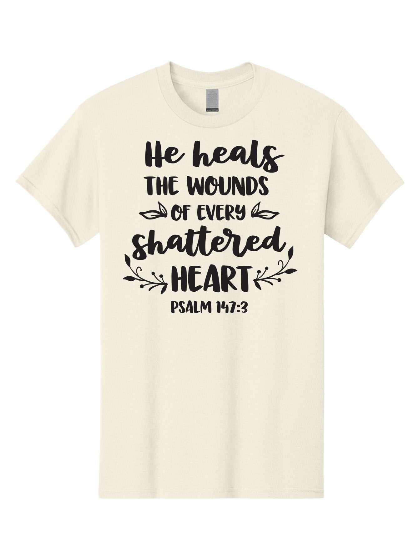 He-Heals-The-Wounds-Of-Every-Shattered-Heart-Psalm-147-3 Men'S Graphic Tee, 100% Cotton, Comfortable Casual Summer Wear, Machine Washable, Inspirational Quote, Bible Verse, Healing Scripture, Psalm 147:3, Heart Healing, Faith Based, Aac804 12