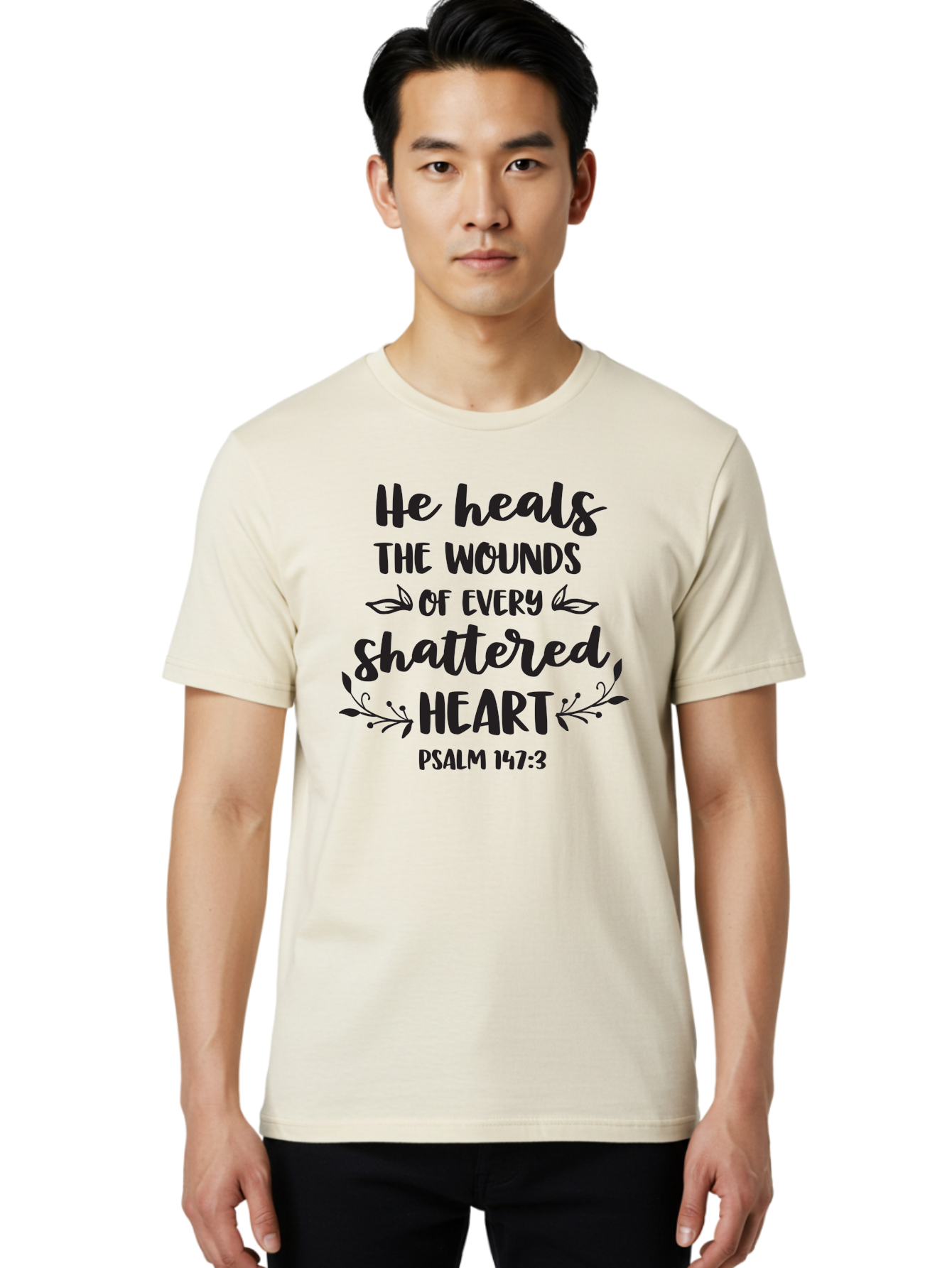 He-Heals-The-Wounds-Of-Every-Shattered-Heart-Psalm-147-3 Men'S Graphic Tee, 100% Cotton, Comfortable Casual Summer Wear, Machine Washable, Inspirational Quote, Bible Verse, Healing Scripture, Psalm 147:3, Heart Healing, Faith Based, Aac804 6