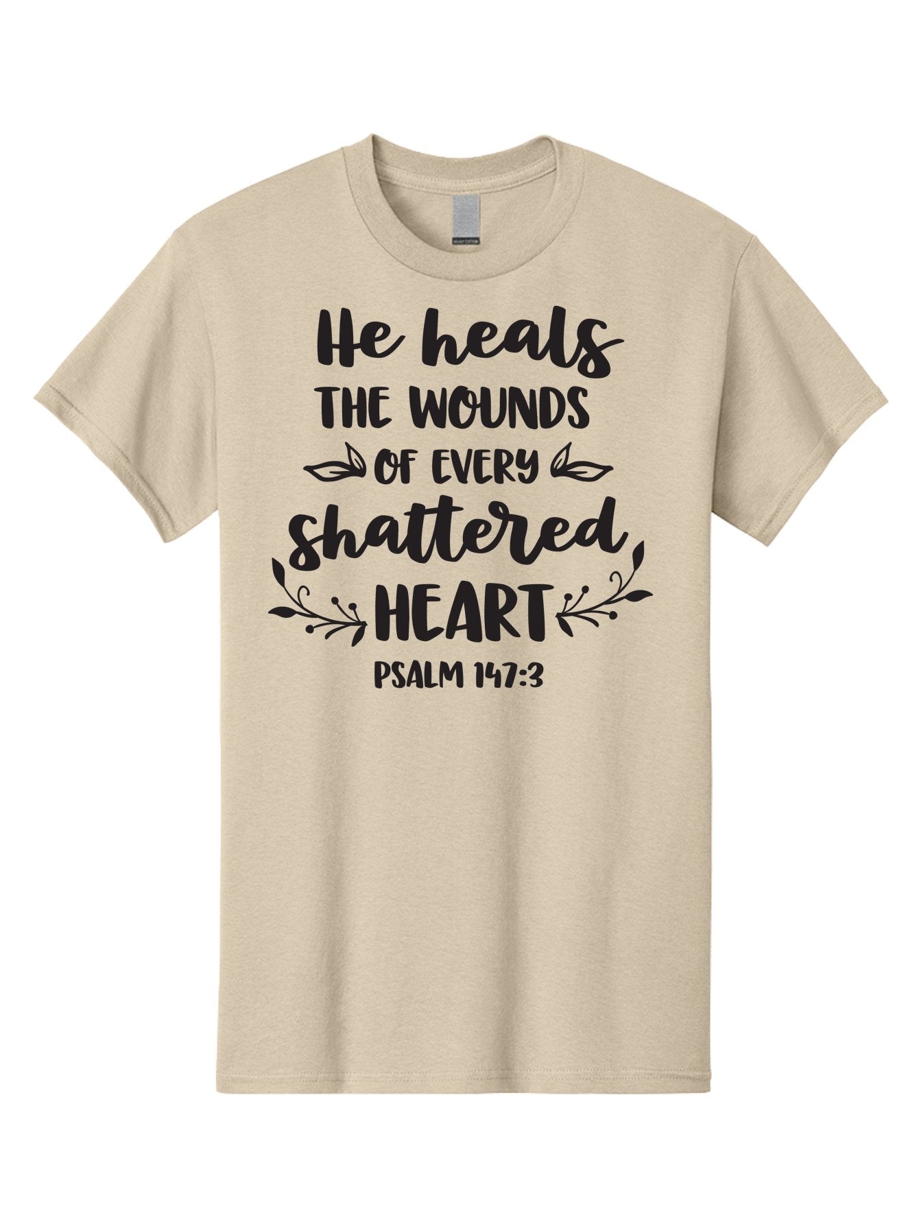 He-Heals-The-Wounds-Of-Every-Shattered-Heart-Psalm-147-3 Men'S Graphic Tee, 100% Cotton, Comfortable Casual Summer Wear, Machine Washable, Inspirational Quote, Bible Verse, Healing Scripture, Psalm 147:3, Heart Healing, Faith Based, Aac804 6