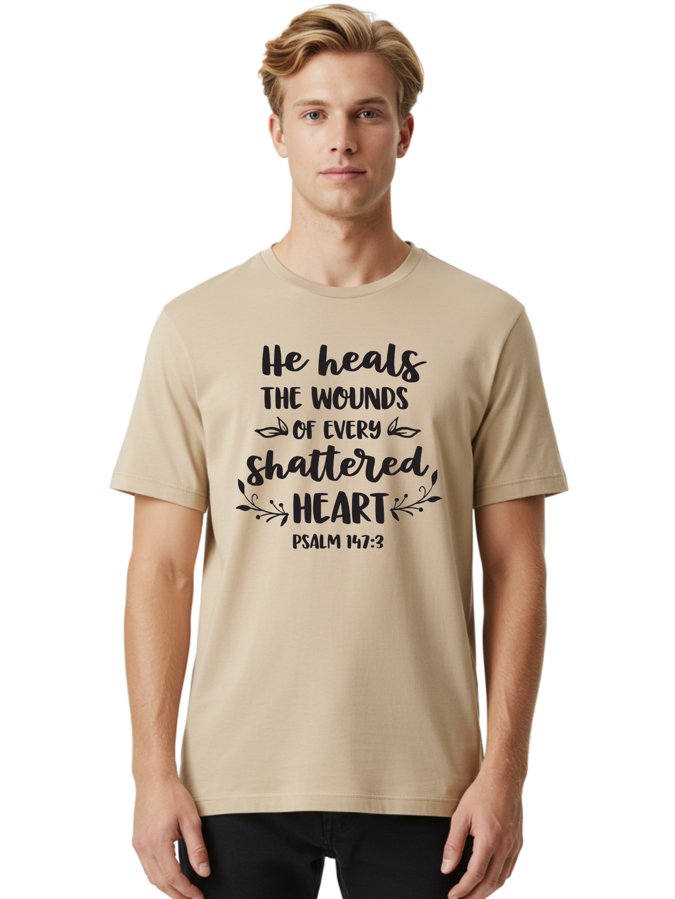 He-Heals-The-Wounds-Of-Every-Shattered-Heart-Psalm-147-3 Men'S Graphic Tee, 100% Cotton, Comfortable Casual Summer Wear, Machine Washable, Inspirational Quote, Bible Verse, Healing Scripture, Psalm 147:3, Heart Healing, Faith Based, Aac804 14