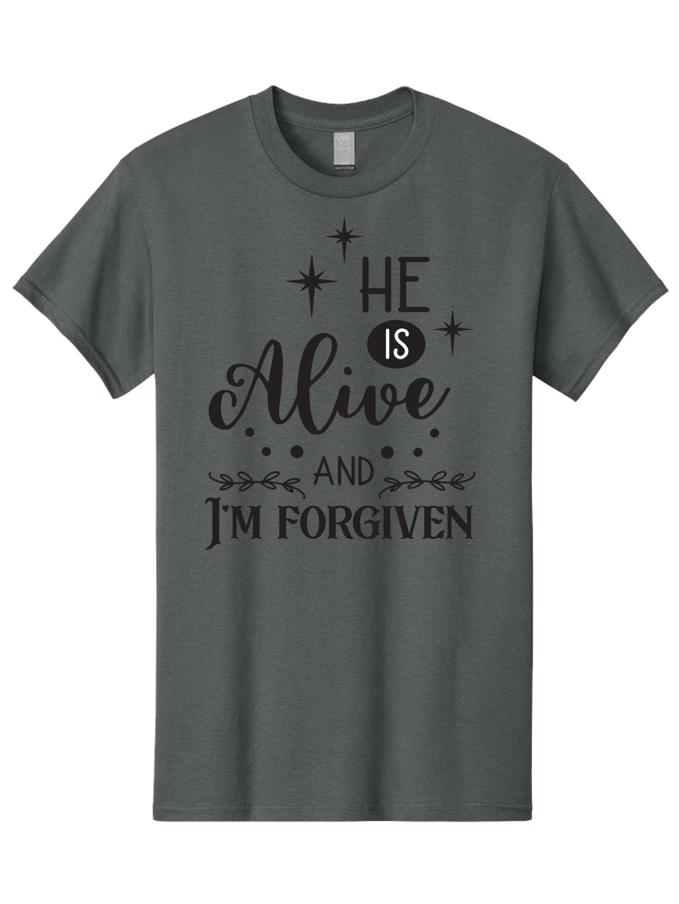 He-Is-Alive-And-I-M-Forgiven Men'S Graphic Tee, 100% Cotton, Comfortable Casual Summer Wear, Machine Washable, Inspirational Quote, Christian Message, Faith And Spirituality, Religious Text, Forgiveness And Salvation, Motivational Words, Aac805 8