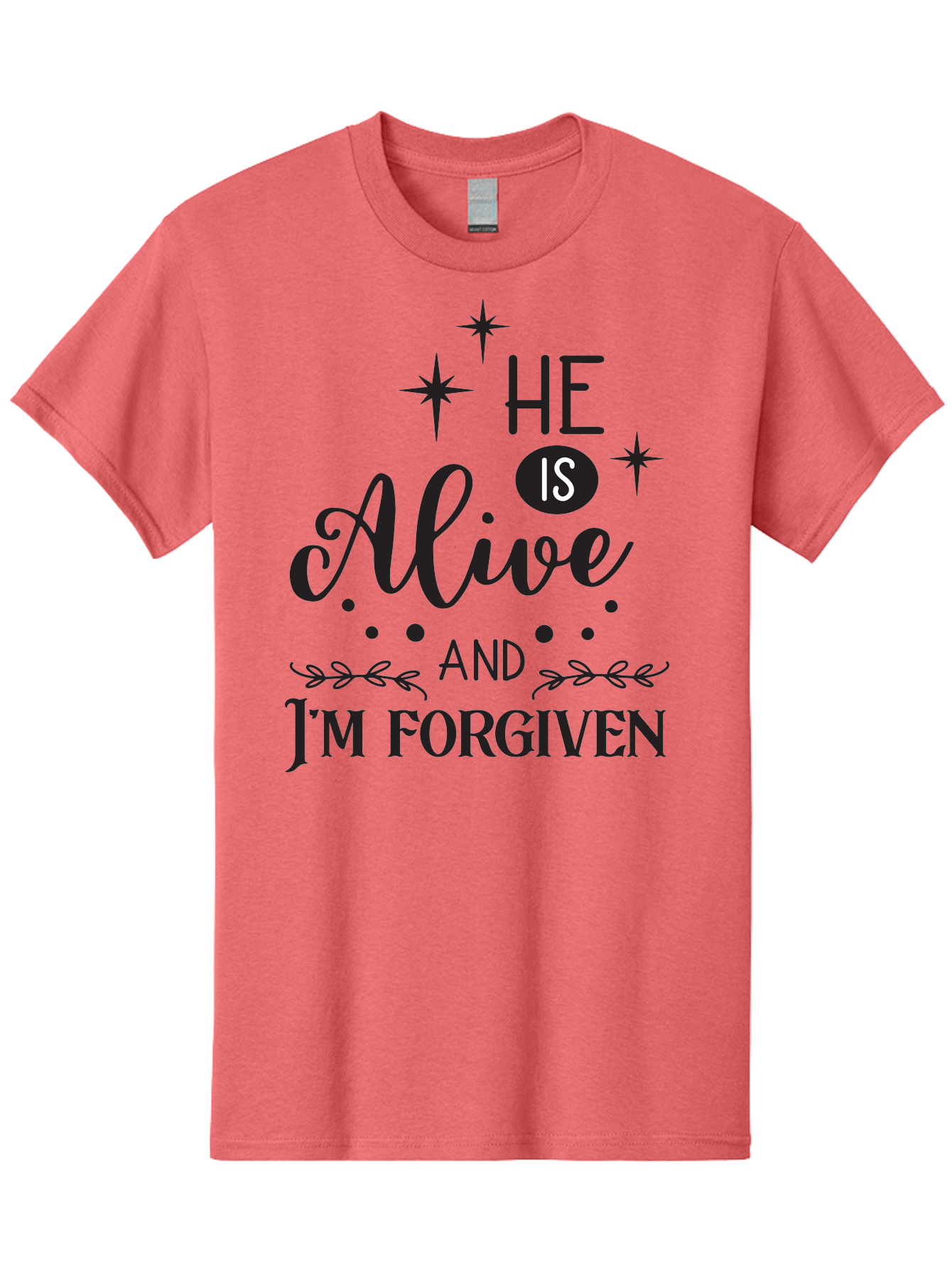 He-Is-Alive-And-I-M-Forgiven Men'S Graphic Tee, 100% Cotton, Comfortable Casual Summer Wear, Machine Washable, Inspirational Quote, Christian Message, Faith And Spirituality, Religious Text, Forgiveness And Salvation, Motivational Words, Aac805 23