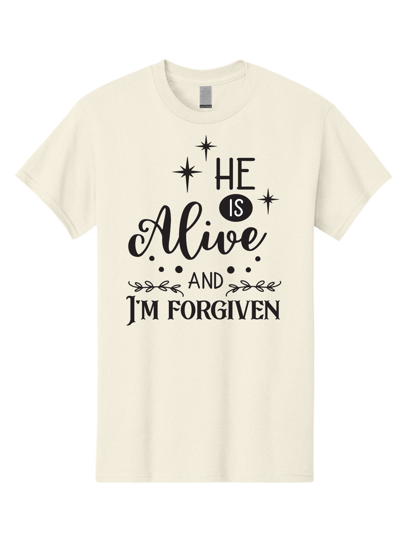 He-Is-Alive-And-I-M-Forgiven Men'S Graphic Tee, 100% Cotton, Comfortable Casual Summer Wear, Machine Washable, Inspirational Quote, Christian Message, Faith And Spirituality, Religious Text, Forgiveness And Salvation, Motivational Words, Aac805 15