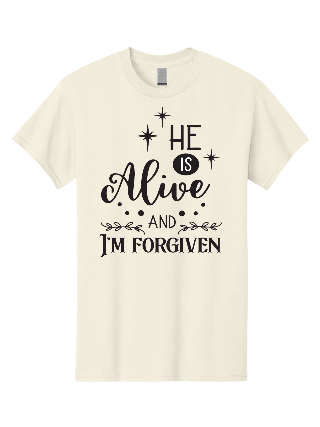He-Is-Alive-And-I-M-Forgiven Men'S Graphic Tee, 100% Cotton, Comfortable Casual Summer Wear, Machine Washable, Inspirational Quote, Christian Message, Faith And Spirituality, Religious Text, Forgiveness And Salvation, Motivational Words, Aac805