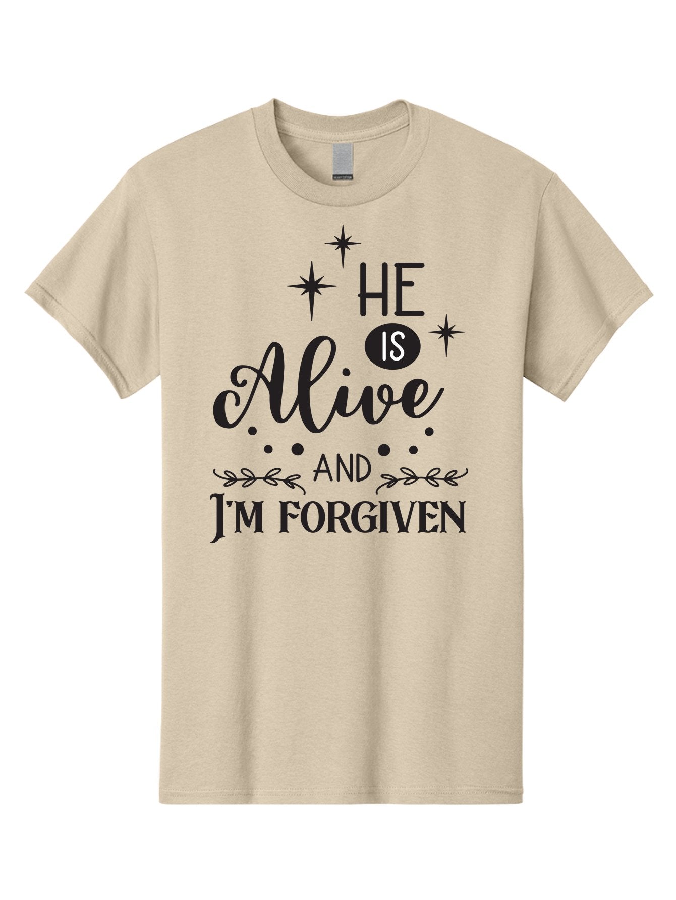He-Is-Alive-And-I-M-Forgiven Men'S Graphic Tee, 100% Cotton, Comfortable Casual Summer Wear, Machine Washable, Inspirational Quote, Christian Message, Faith And Spirituality, Religious Text, Forgiveness And Salvation, Motivational Words, Aac805