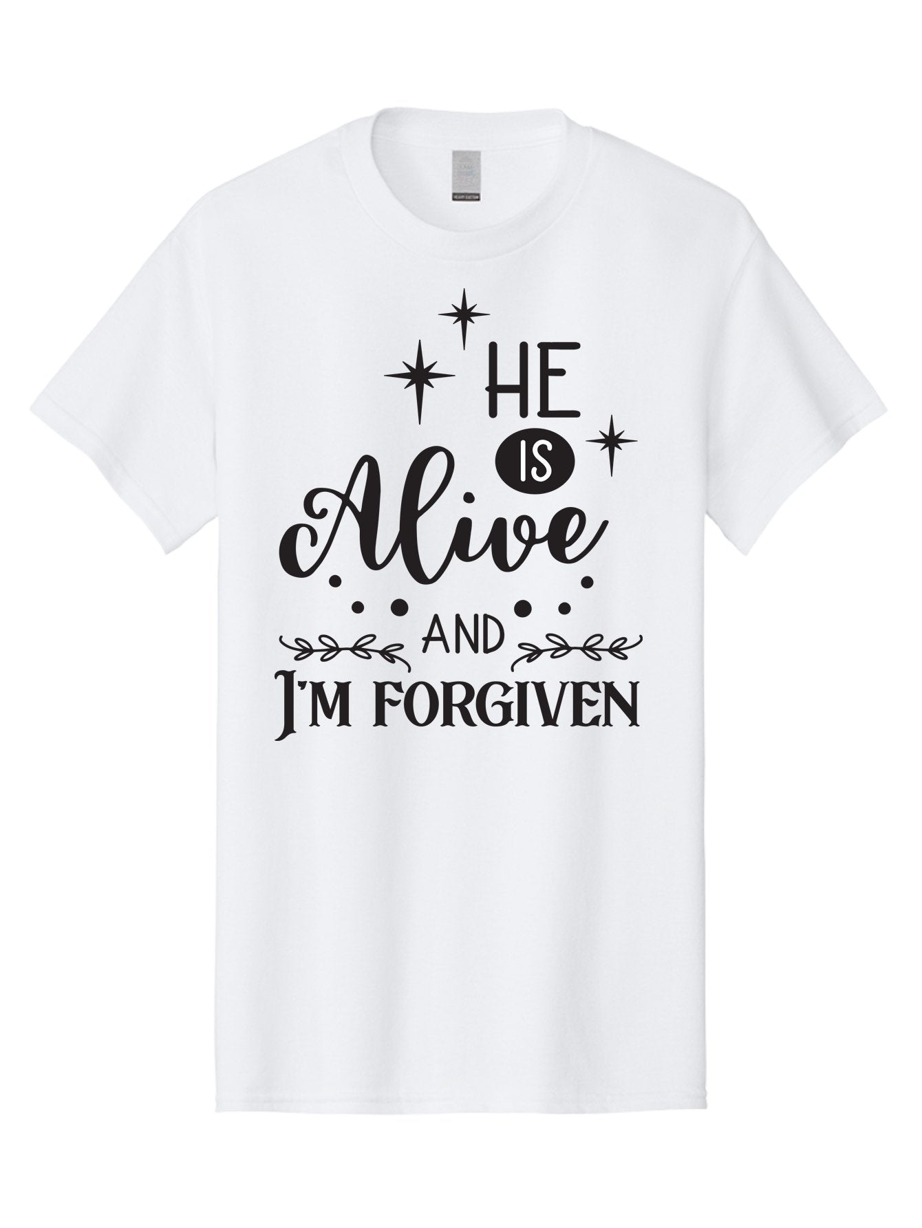 He-Is-Alive-And-I-M-Forgiven Men'S Graphic Tee, 100% Cotton, Comfortable Casual Summer Wear, Machine Washable, Inspirational Quote, Christian Message, Faith And Spirituality, Religious Text, Forgiveness And Salvation, Motivational Words, Aac805 12