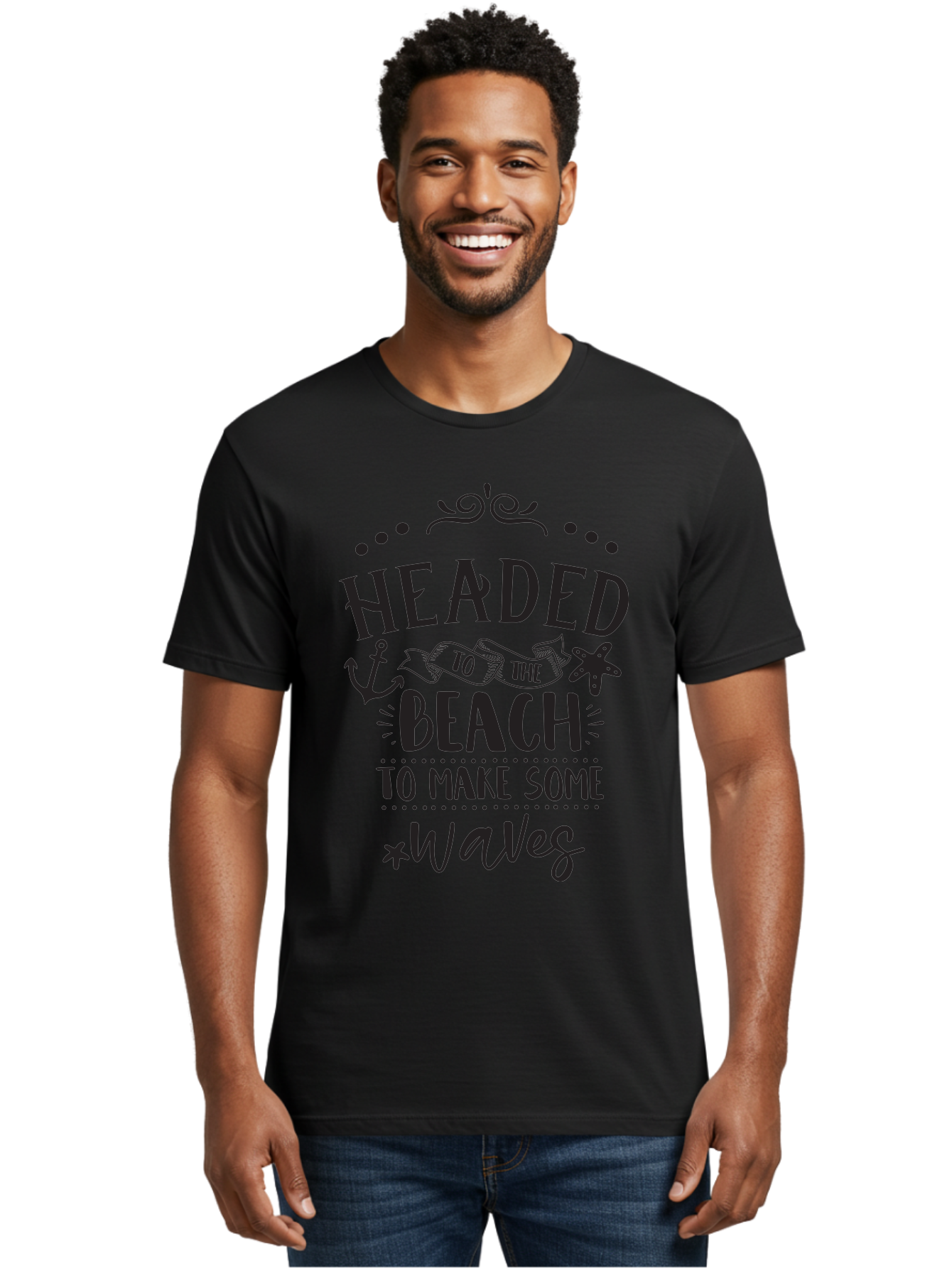 Headed-To-The-Beach Men'S Graphic Tee, 100% Cotton, Comfortable Casual Summer Wear, Machine Washable, Beach Inspiration, Ocean Quotes, Beachy Vibes, Coastal Style, Nautical Theme, Waves Inspiration, Anchor Symbol, Starfish Icon, Fun Quotes, Aac808 12