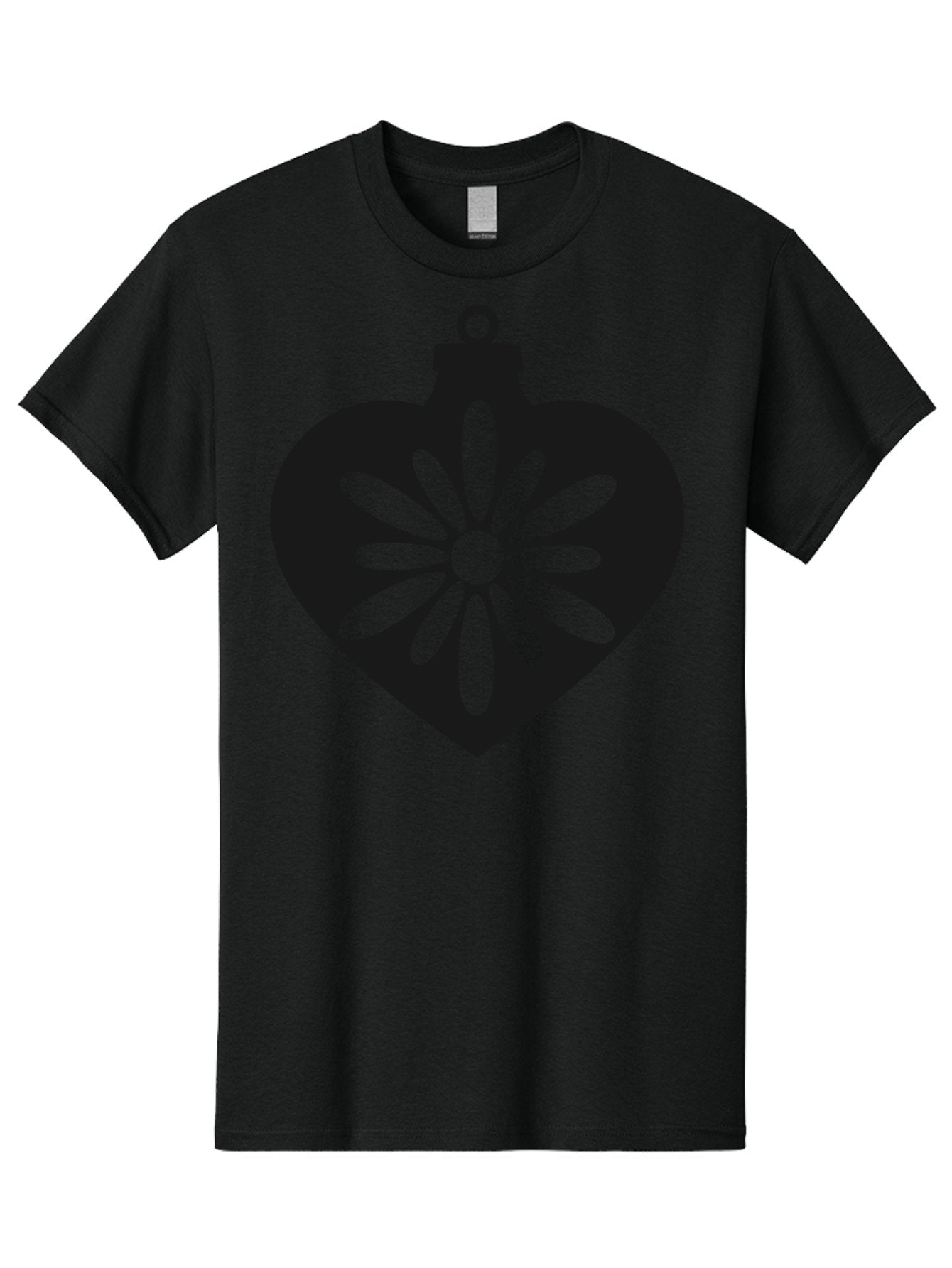 Heart-Ornament-With-Flower Men'S Graphic Tee, 100% Cotton, Comfortable Casual Summer Wear, Machine Washable, Heart Shaped Ornament, Floral Design, Flower Pattern, Black Silhouette, Green Accents, Christmas Decoration, Festive Symbol, Aac809 3