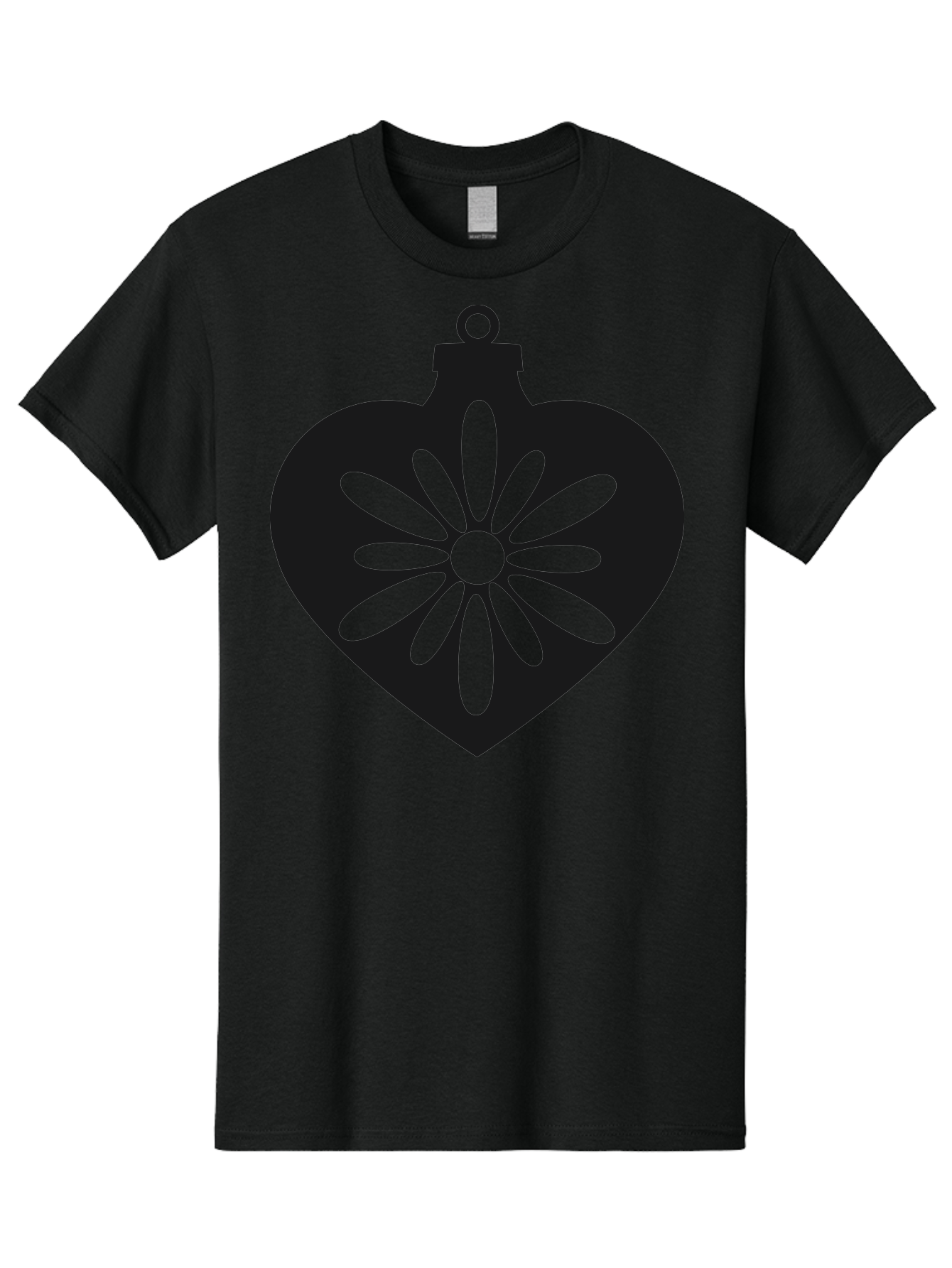 Heart-Ornament-With-Flower Men'S Graphic Tee, 100% Cotton, Comfortable Casual Summer Wear, Machine Washable, Heart Shaped Ornament, Floral Design, Flower Pattern, Black Silhouette, Green Accents, Christmas Decoration, Festive Symbol, Aac809 17