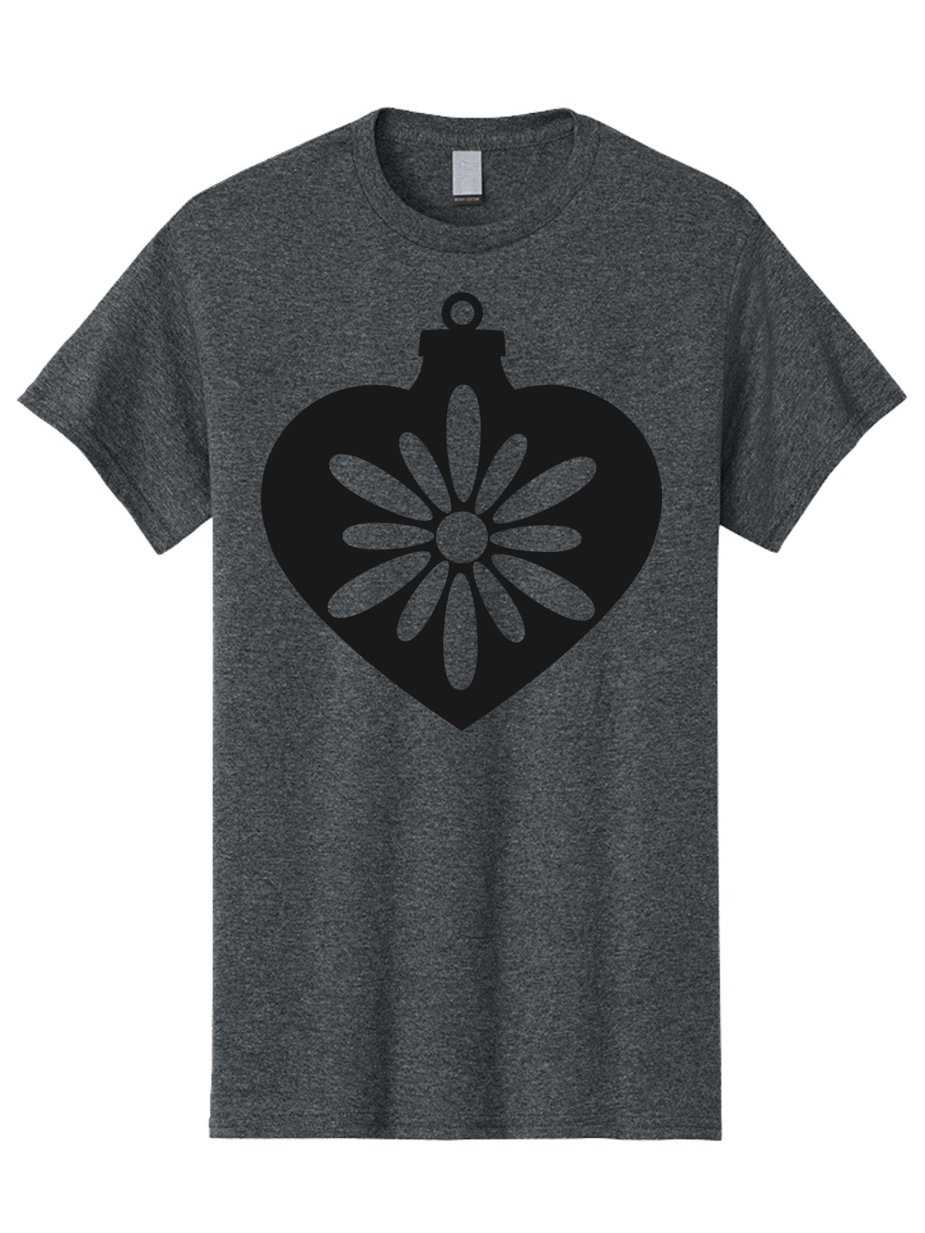 Heart-Ornament-With-Flower Men'S Graphic Tee, 100% Cotton, Comfortable Casual Summer Wear, Machine Washable, Heart Shaped Ornament, Floral Design, Flower Pattern, Black Silhouette, Green Accents, Christmas Decoration, Festive Symbol, Aac809 15